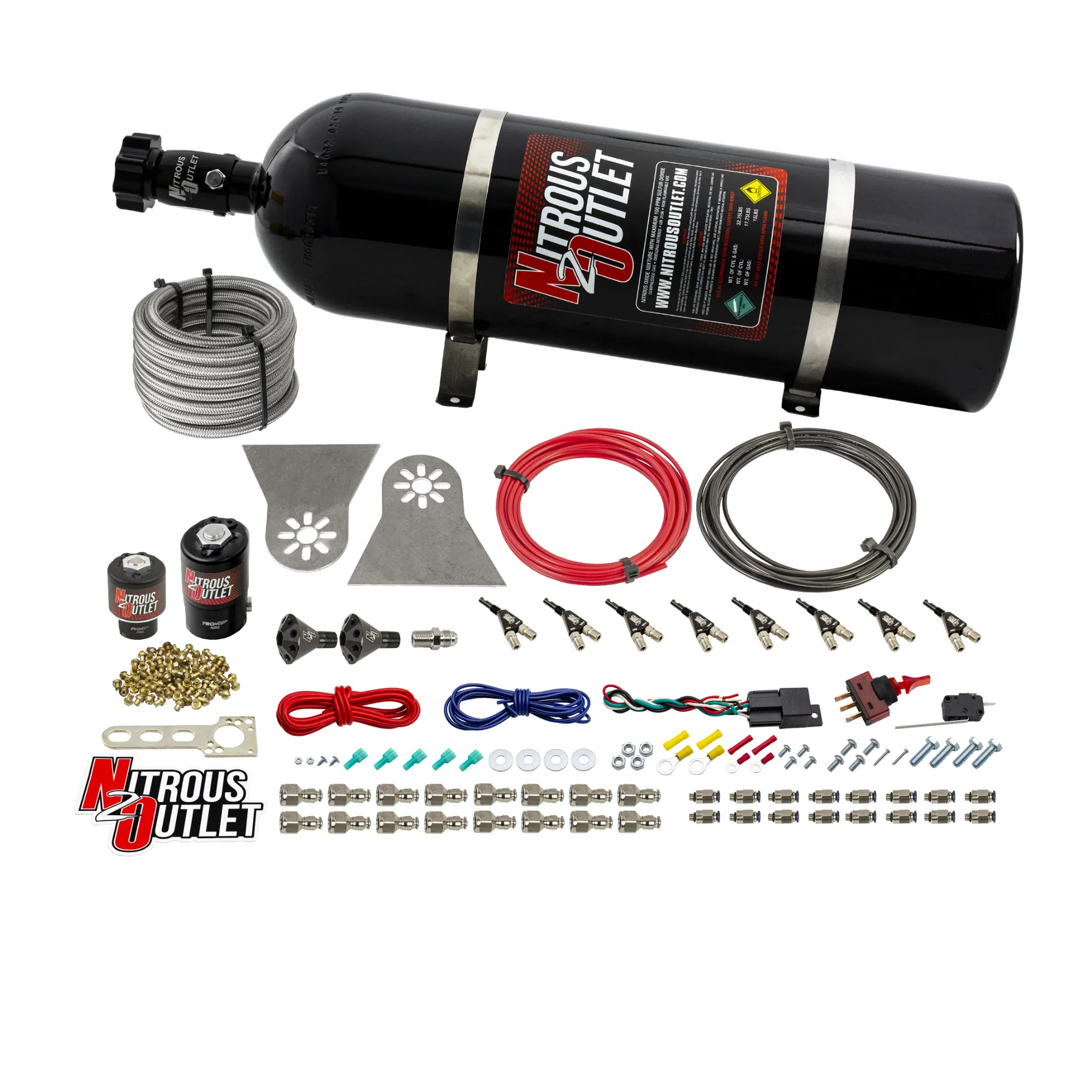 Nitrous Outlet 8 Cylinder Direct Port System - .122 Nitrous Solenoids/.177 Fuel Solenoids/Nylon Hose/Showerhead Distributi...