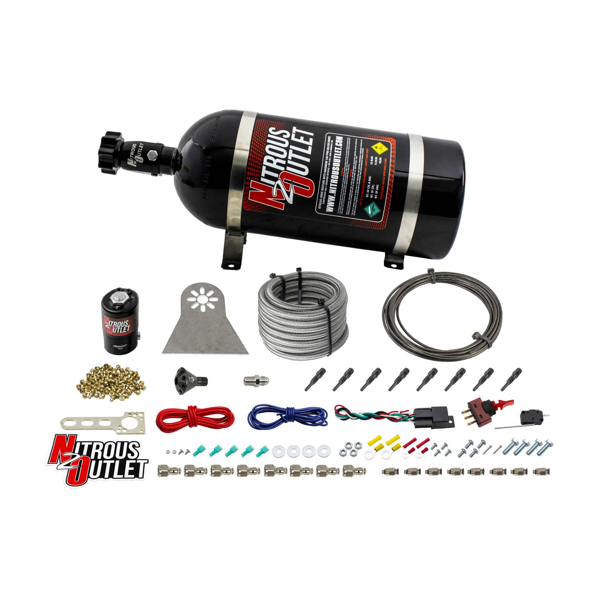 Nitrous Outlet Dry 8 Cylinder Direct Port System - .122 Nitrous Solenoids/Nylon Hose/Showerhead Distribution Blocks/90 Deg...