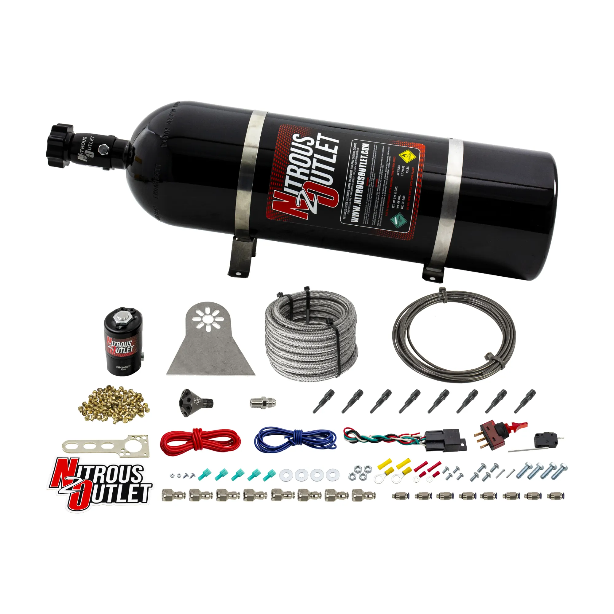 Nitrous Outlet Dry 8 Cylinder Direct Port System - .122 Nitrous Solenoids/Nylon Hose/Showerhead Distribution Blocks/90 Deg...