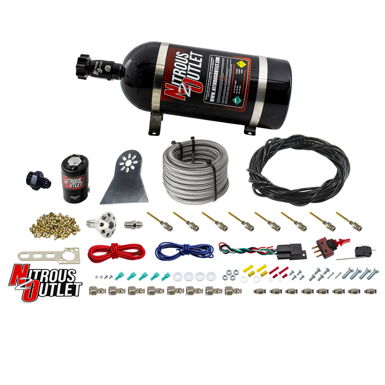 Nitrous Outlet Dry 8 Cylinder Direct Port System - .122 Nitrous Solenoids/Nylon Hose/Showerhead Distribution Blocks/Plate ...