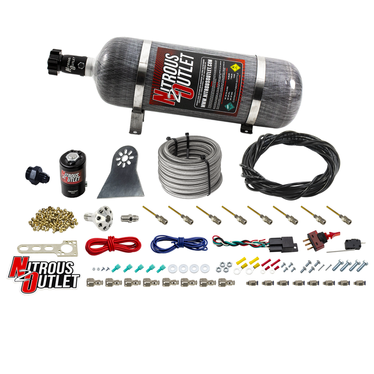 Nitrous Outlet Dry 8 Cylinder Direct Port System - .122 Nitrous Solenoids/Nylon Hose/Showerhead Distribution Blocks/Plate ...