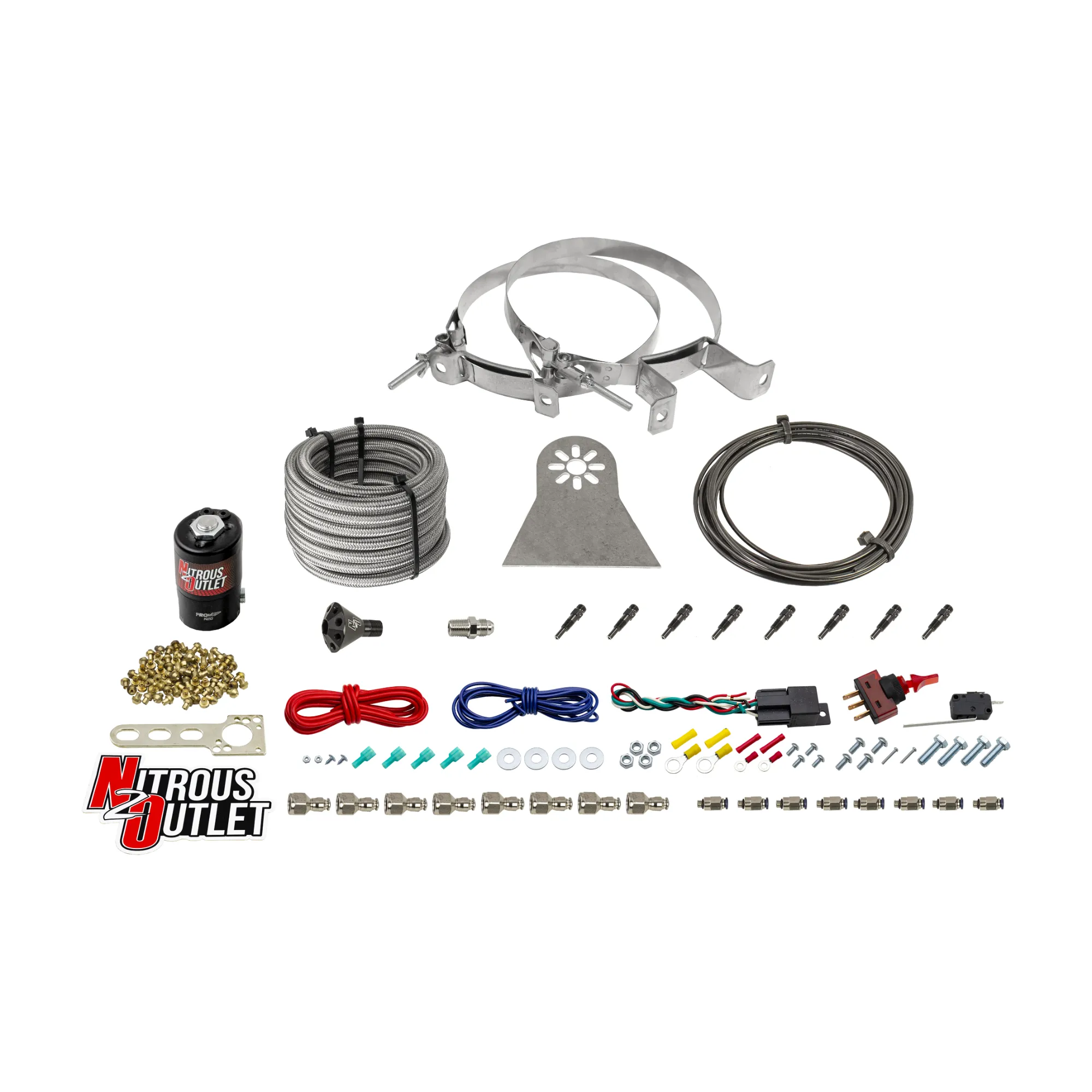 Nitrous Outlet Dry 8 Cylinder Direct Port System - .122 Nitrous Solenoids/Nylon Hose/Showerhead Distribution Blocks/Straig...