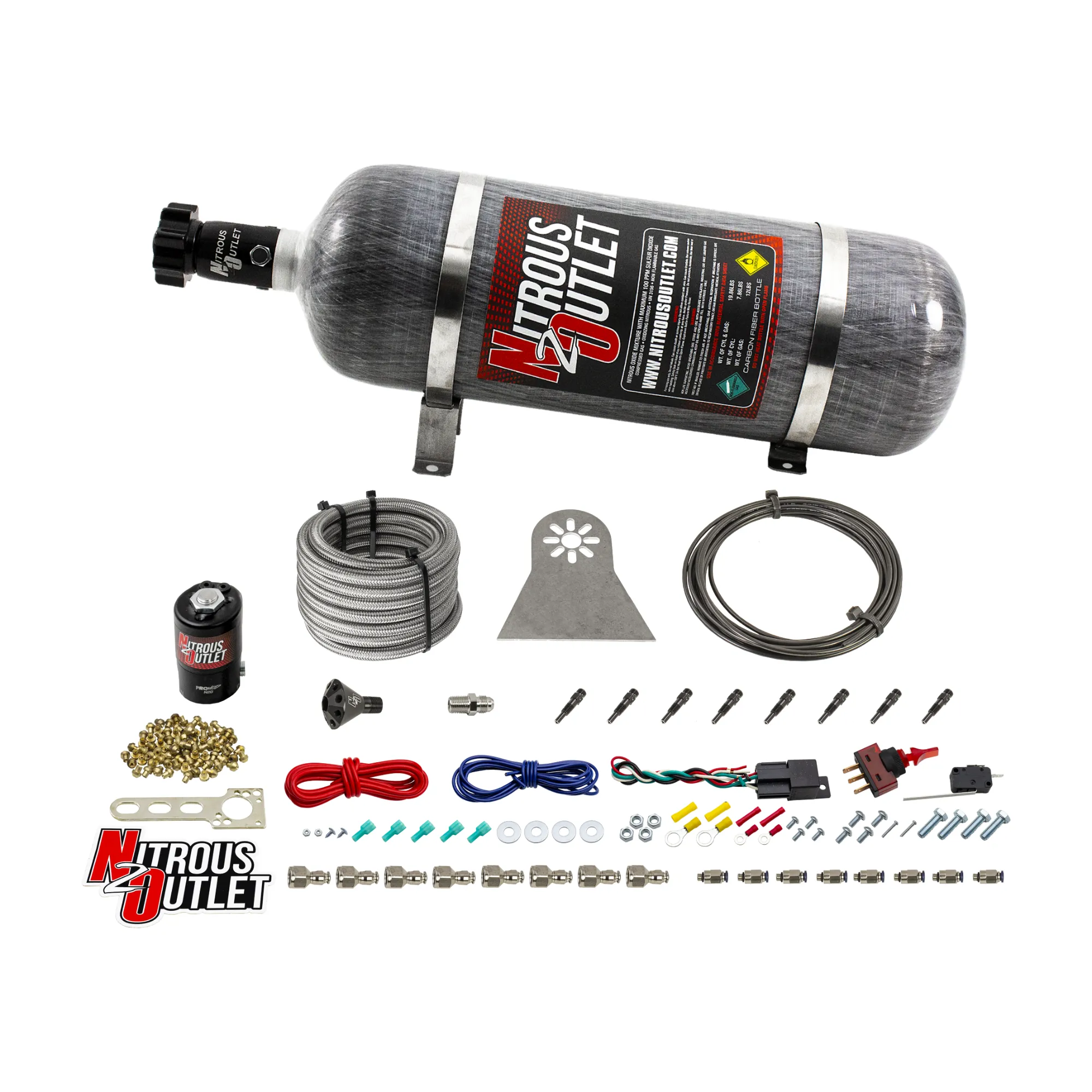 Nitrous Outlet Dry 8 Cylinder Direct Port System - .122 Nitrous Solenoids/Nylon Hose/Showerhead Distribution Blocks/Straig...