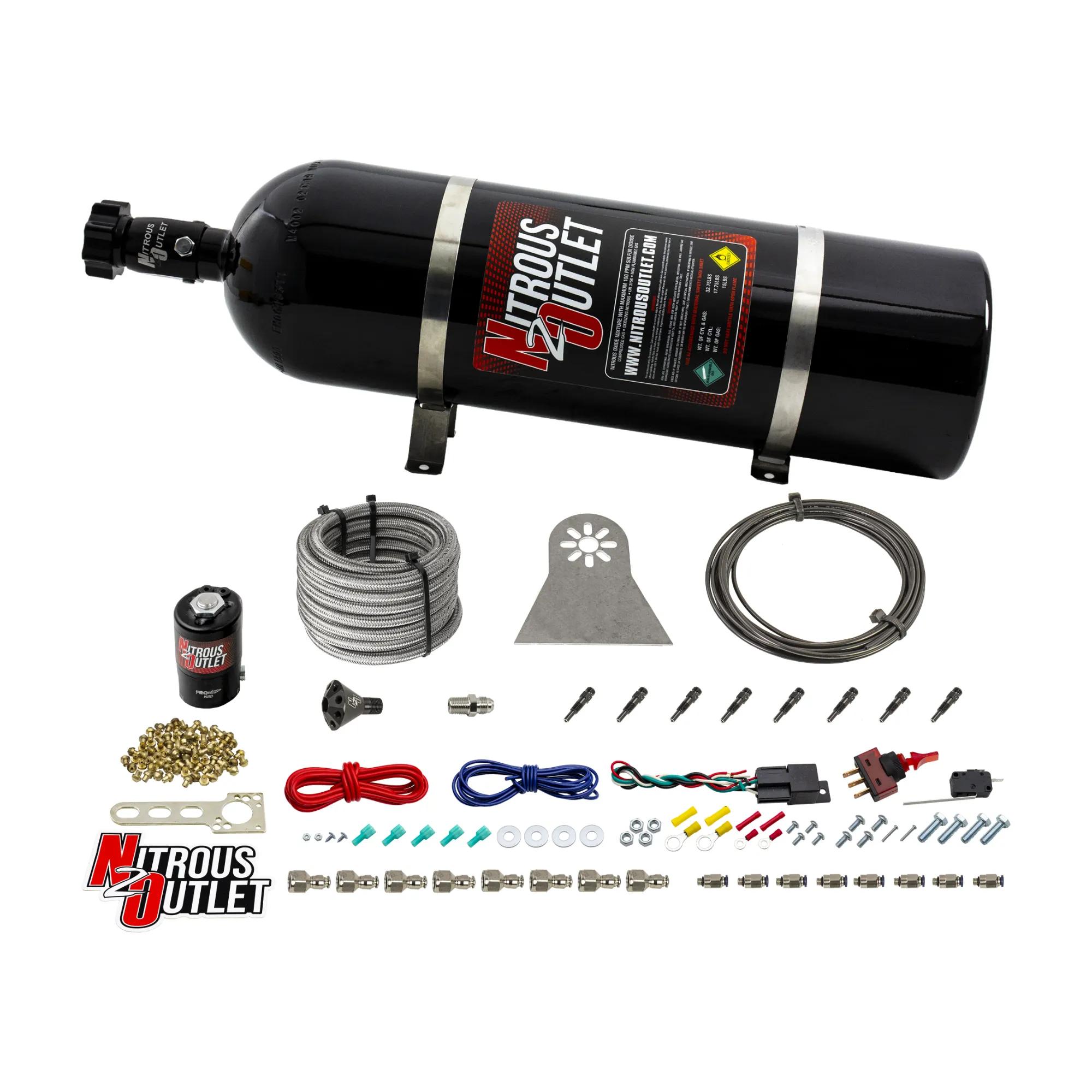 Nitrous Outlet Dry 8 Cylinder Direct Port System - .122 Nitrous Solenoids/Nylon Hose/Showerhead Distribution Blocks/Straig...