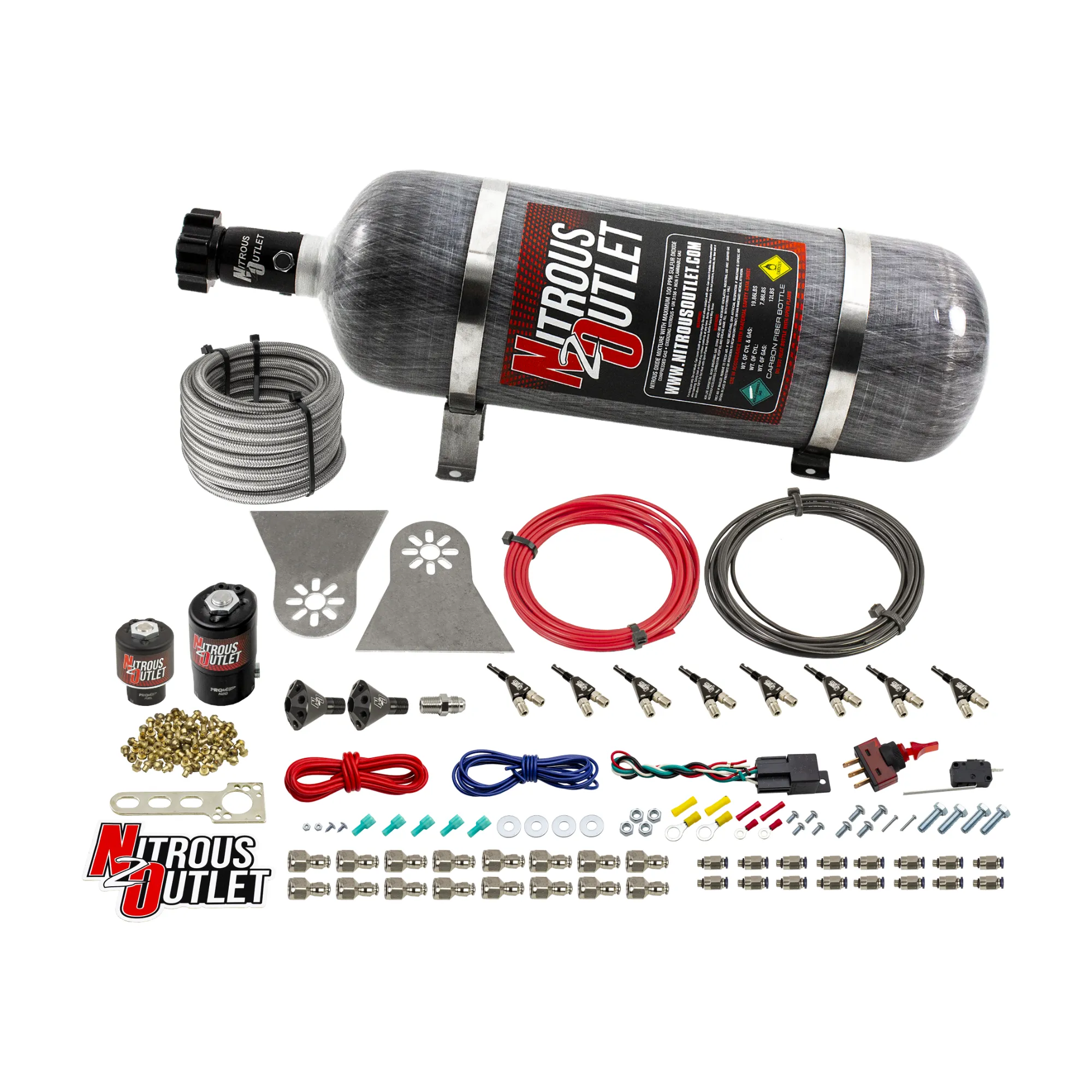 Nitrous Outlet 8 Cylinder Direct Port System - .112 Nitrous Solenoids/.177 Fuel Solenoids/Nylon Hose/Showerhead Distributi...