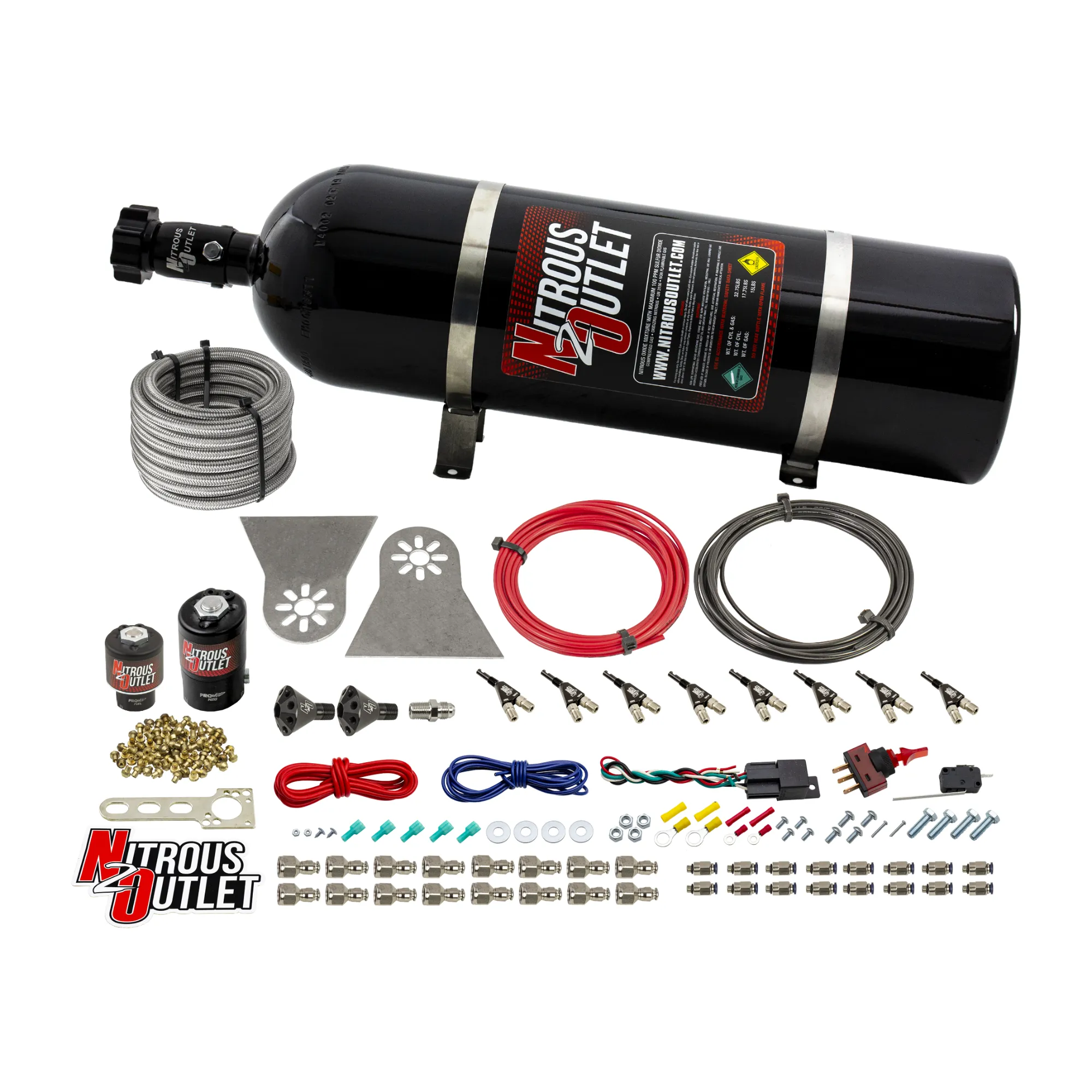 Nitrous Outlet 8 Cylinder Direct Port System - .112 Nitrous Solenoids/.177 Fuel Solenoids/Nylon Hose/Showerhead Distributi...