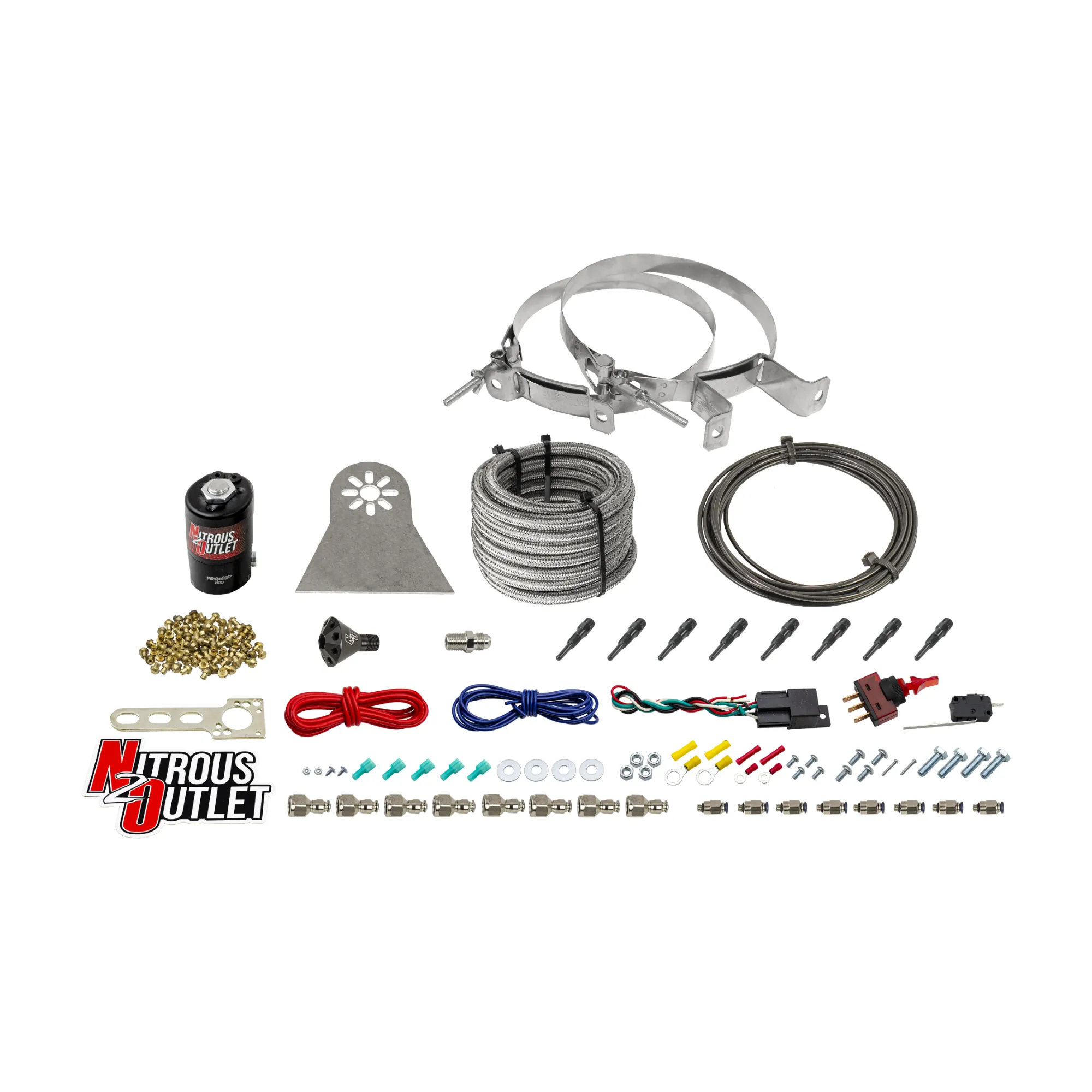 Nitrous Outlet Dry 8 Cylinder Direct Port System - .112 Nitrous Solenoids/Nylon Hose/Showerhead Distribution Blocks/90 Deg...