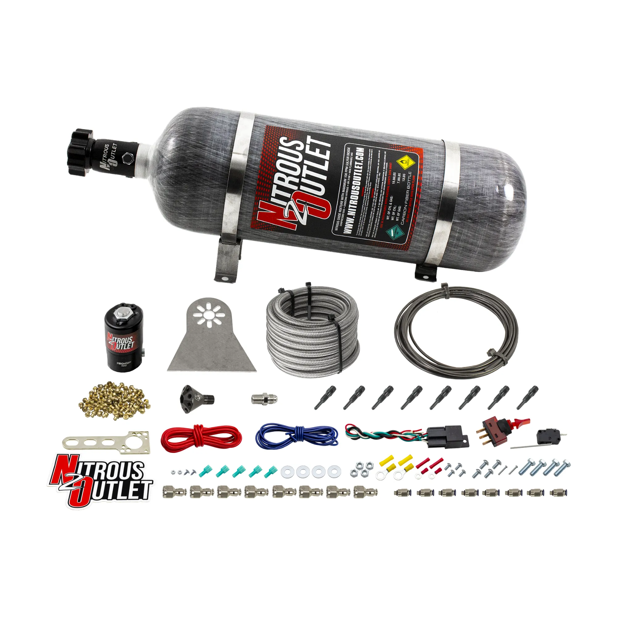 Nitrous Outlet Dry 8 Cylinder Direct Port System - .112 Nitrous Solenoids/Nylon Hose/Showerhead Distribution Blocks/90 Deg...