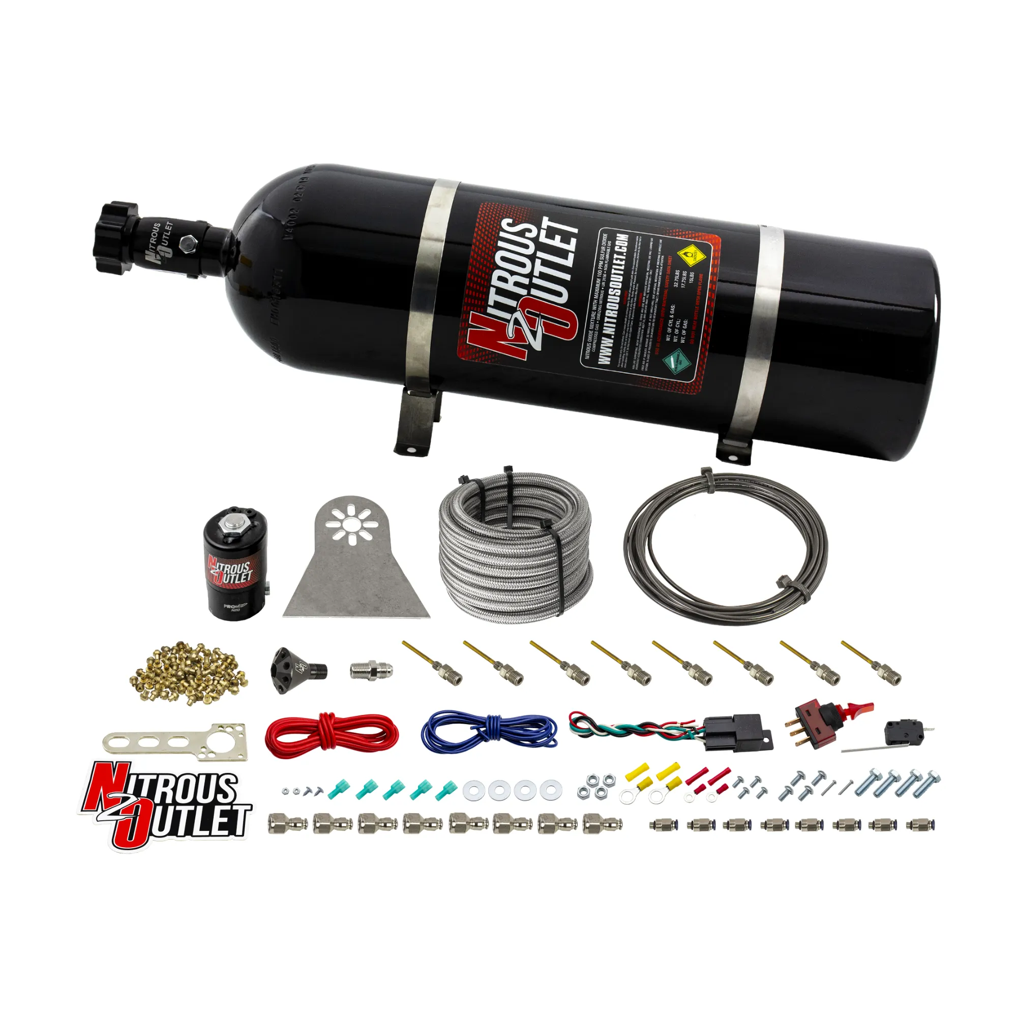 Nitrous Outlet Dry 8 Cylinder Direct Port System - .112 Nitrous Solenoids/Nylon Hose/Showerhead Distribution Blocks/Plate ...