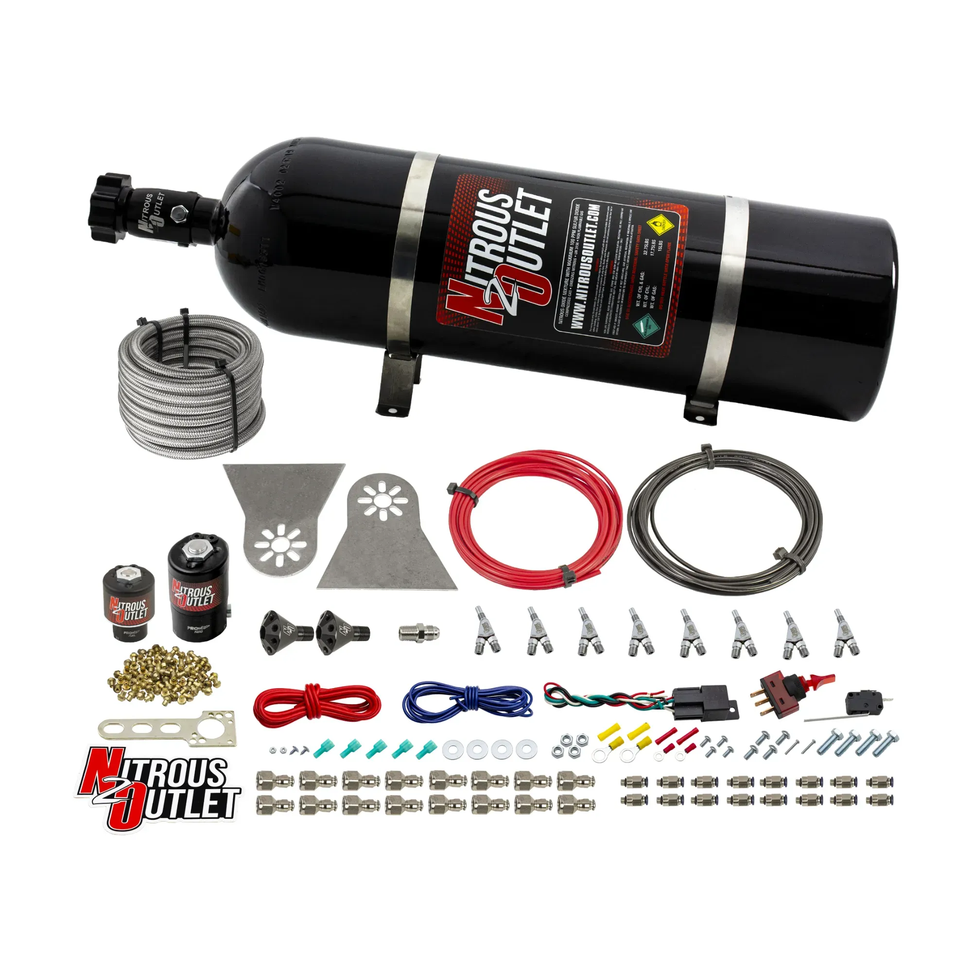 Nitrous Outlet 8 Cylinder Direct Port System - .112 Nitrous Solenoids/.177 Fuel Solenoids/Nylon Hose/Showerhead Distributi...