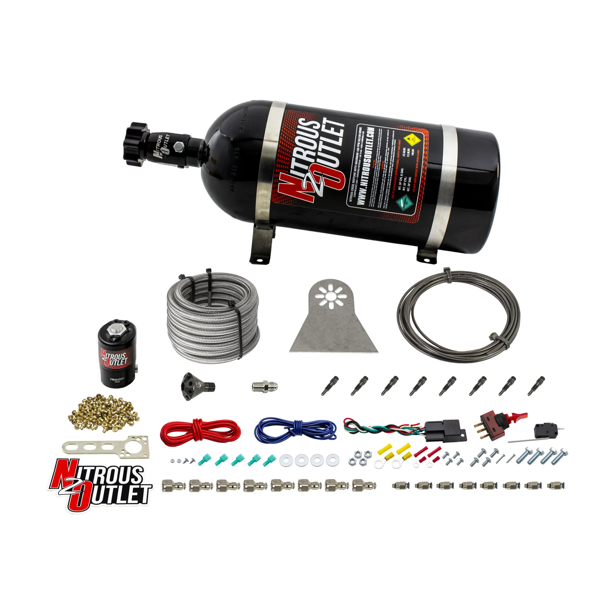 Nitrous Outlet Dry 8 Cylinder Direct Port System - .112 Nitrous Solenoids/Nylon Hose/Showerhead Distribution Blocks/Straig...