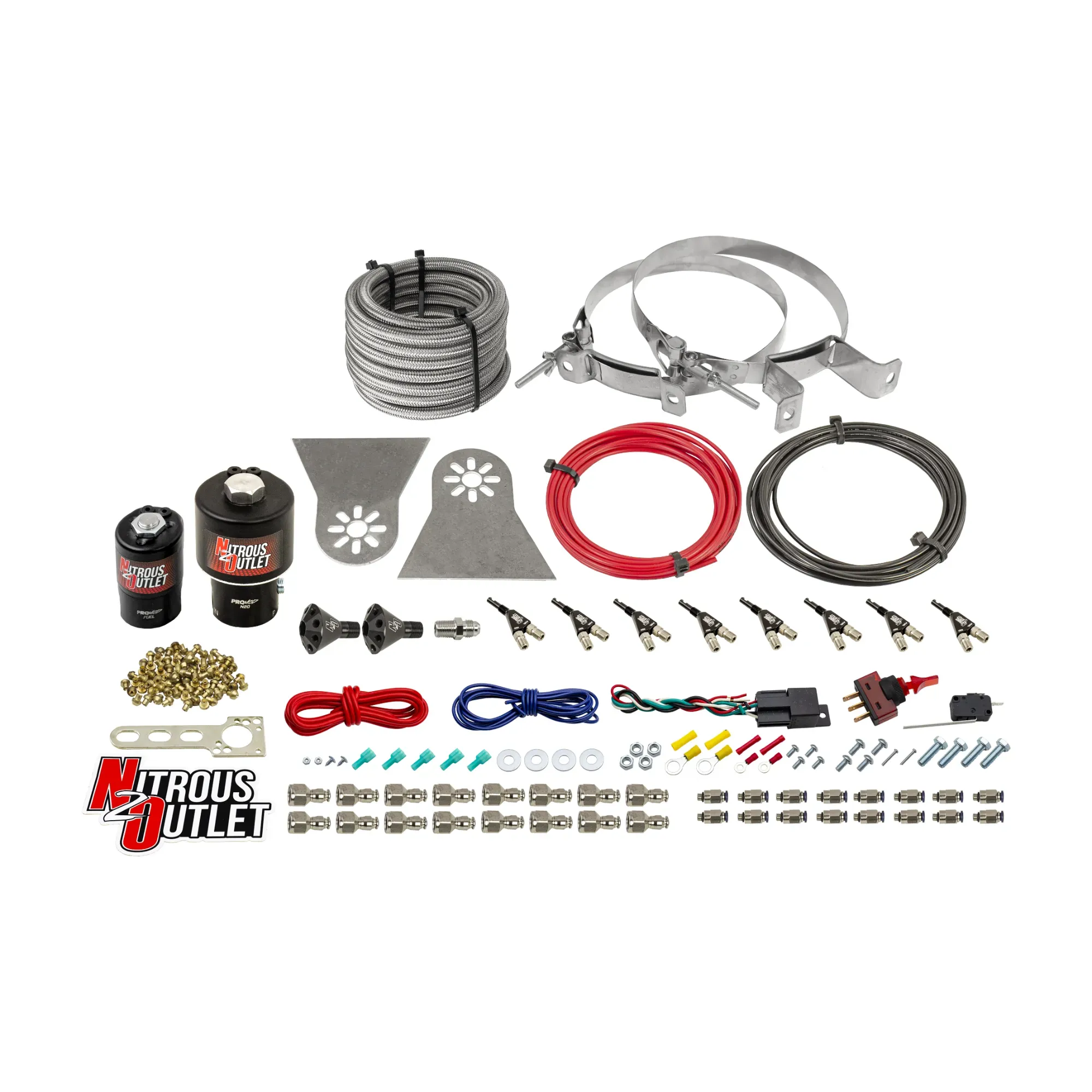 Nitrous Outlet 8 Cylinder Direct Port System - .178 Trashcan Nitrous Solenoids/.310 Fuel Solenoids/Nylon Hose/Showerhead D...