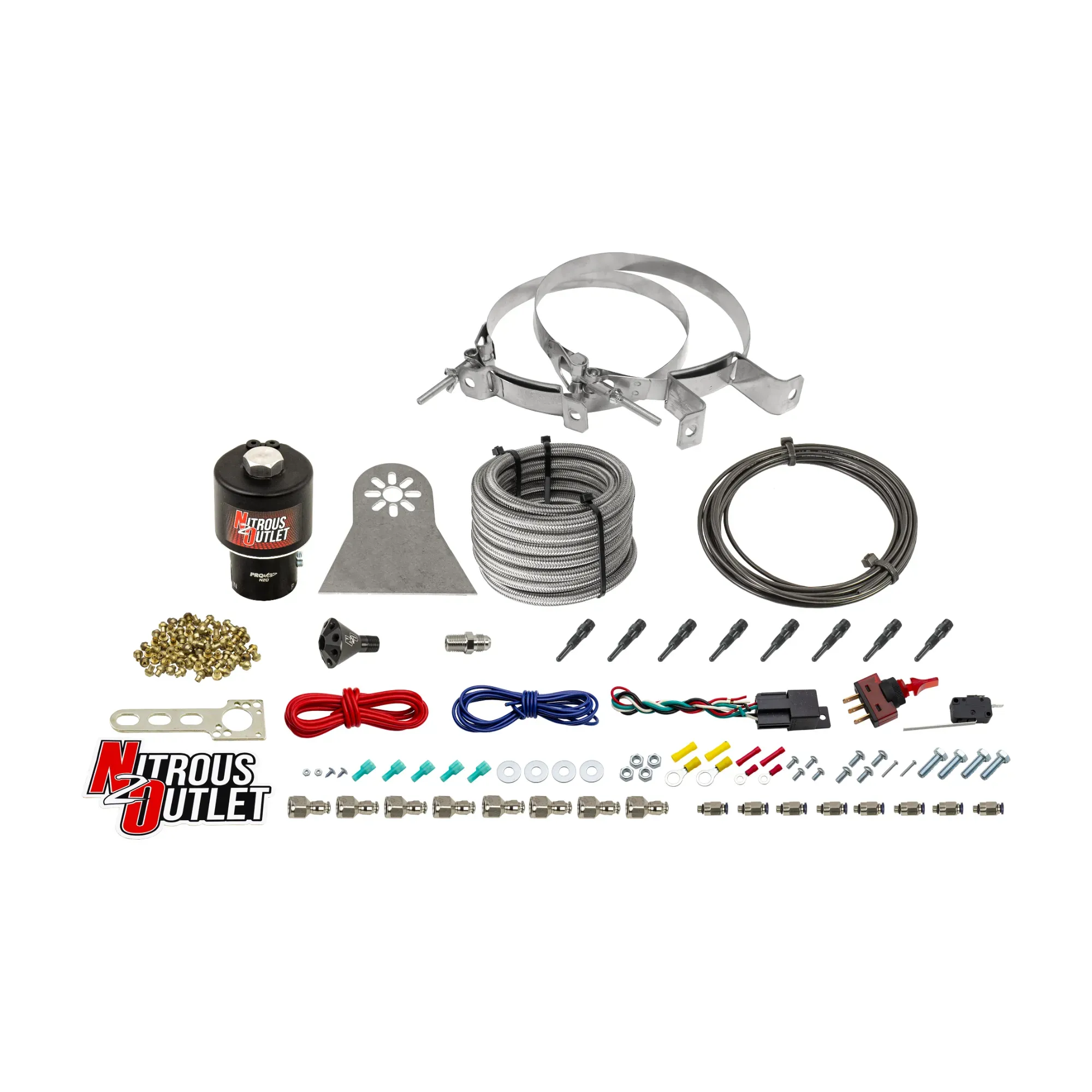 Nitrous Outlet Dry 8 Cylinder Direct Port System - .178 Trashcan Nitrous Solenoids/Nylon Hose/Showerhead Distribution Bloc...