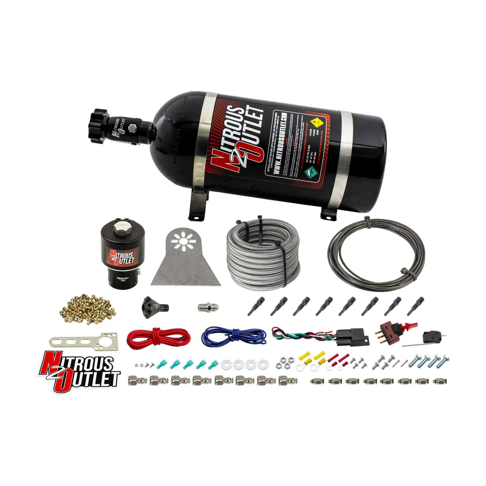 Nitrous Outlet Dry 8 Cylinder Direct Port System - .178 Trashcan Nitrous Solenoids/Nylon Hose/Showerhead Distribution Bloc...
