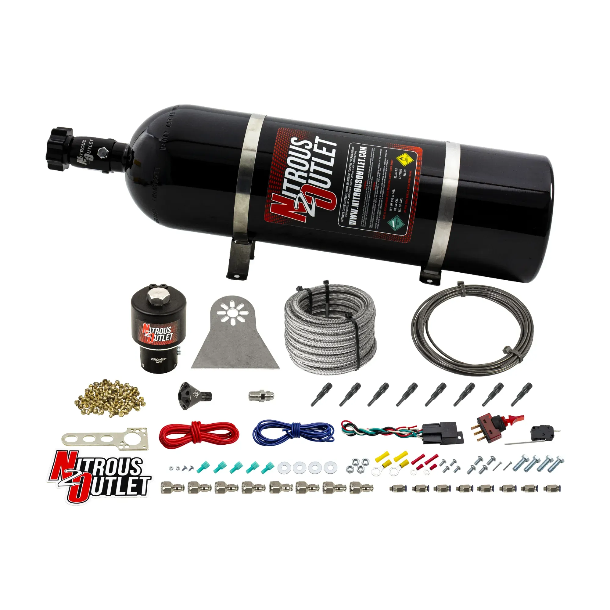 Nitrous Outlet Dry 8 Cylinder Direct Port System - .178 Trashcan Nitrous Solenoids/Nylon Hose/Showerhead Distribution Bloc...