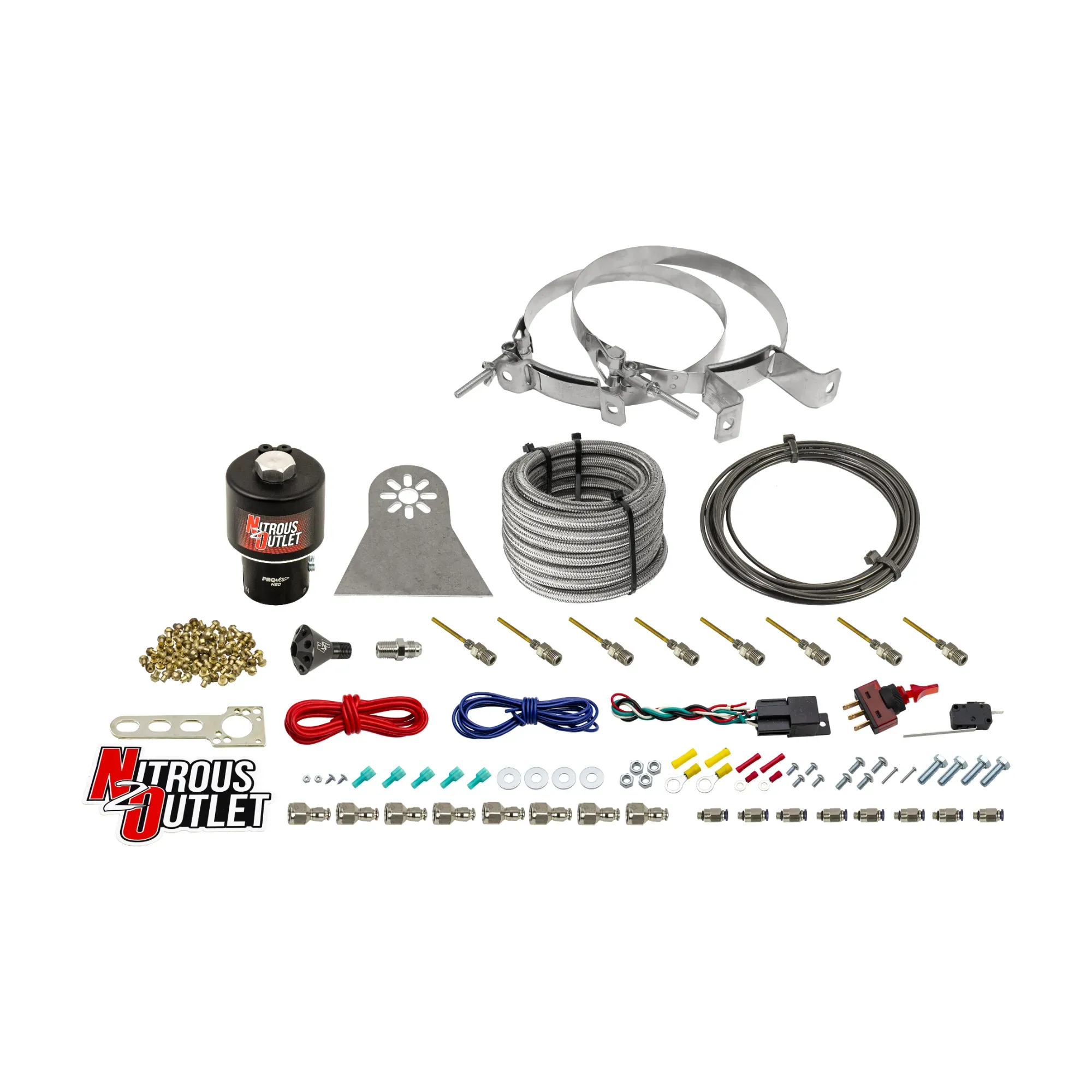 Nitrous Outlet Dry 8 Cylinder Direct Port System - .178 Trashcan Nitrous Solenoids/Nylon Hose/Showerhead Distribution Bloc...