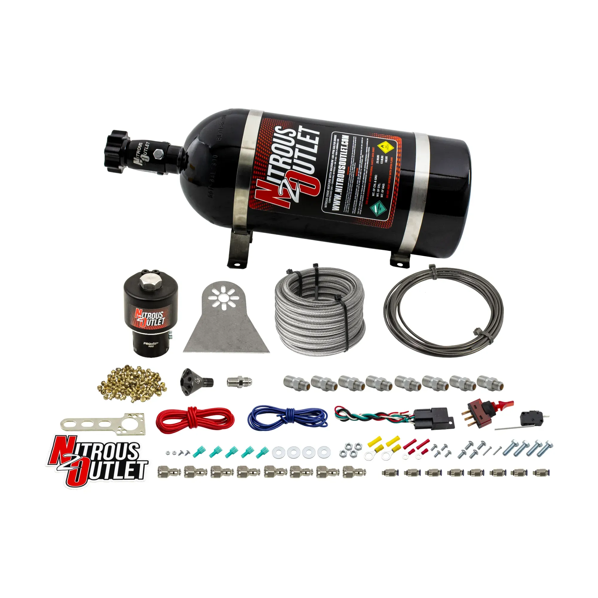Nitrous Outlet Dry 8 Cylinder Direct Port System - .178 Trashcan Nitrous Solenoids/Nylon Hose/Showerhead Distribution Bloc...