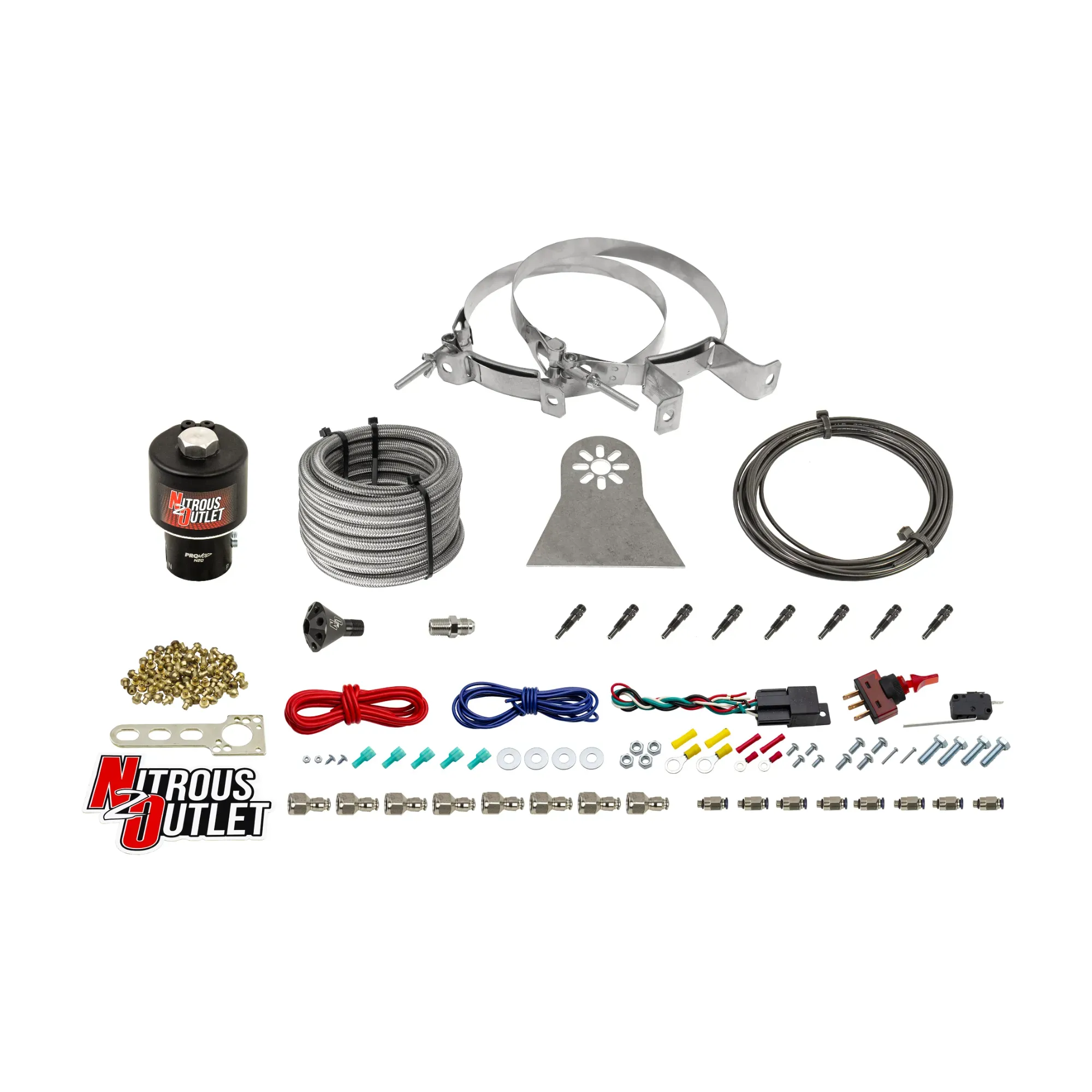 Nitrous Outlet Dry 8 Cylinder Direct Port System - .178 Trashcan Nitrous Solenoids/Nylon Hose/Showerhead Distribution Bloc...
