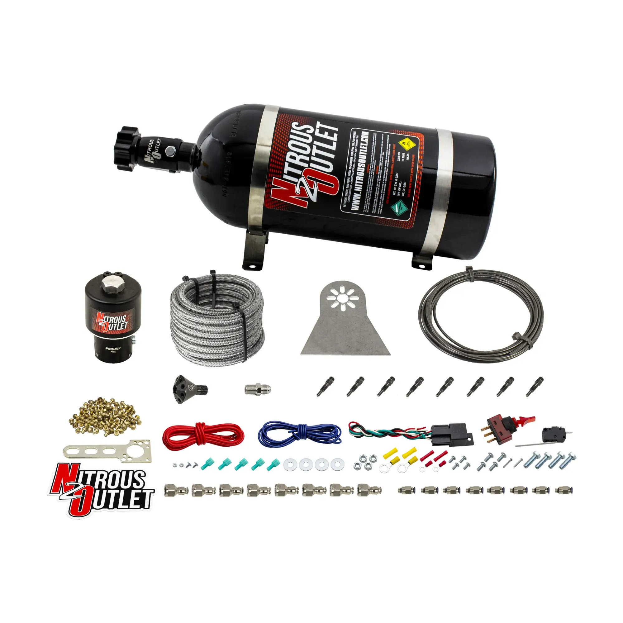 Nitrous Outlet Dry 8 Cylinder Direct Port System - .178 Trashcan Nitrous Solenoids/Nylon Hose/Showerhead Distribution Bloc...