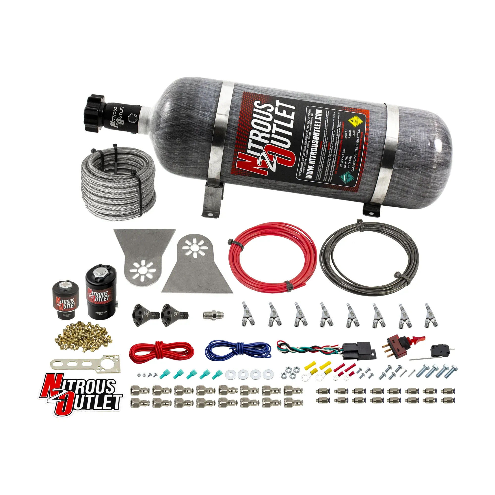 Nitrous Outlet 8 Cylinder Direct Port System - .122 Nitrous Solenoids/.177 Fuel Solenoids/Nylon Hose/Showerhead Distributi...