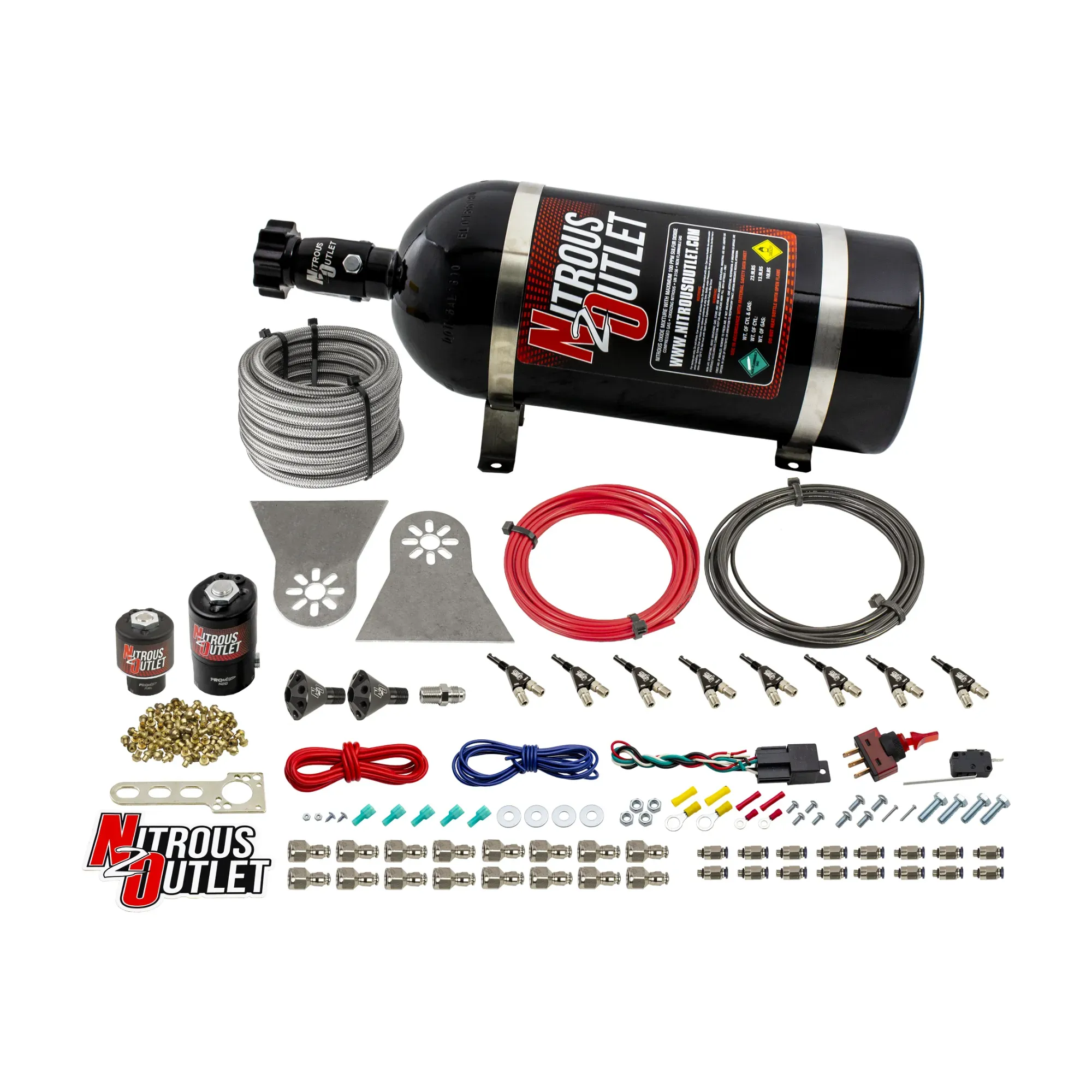 Nitrous Outlet 8 Cylinder Direct Port System - .112 Nitrous Solenoids/.177 Fuel Solenoids/Nylon Hose/Showerhead Distributi...