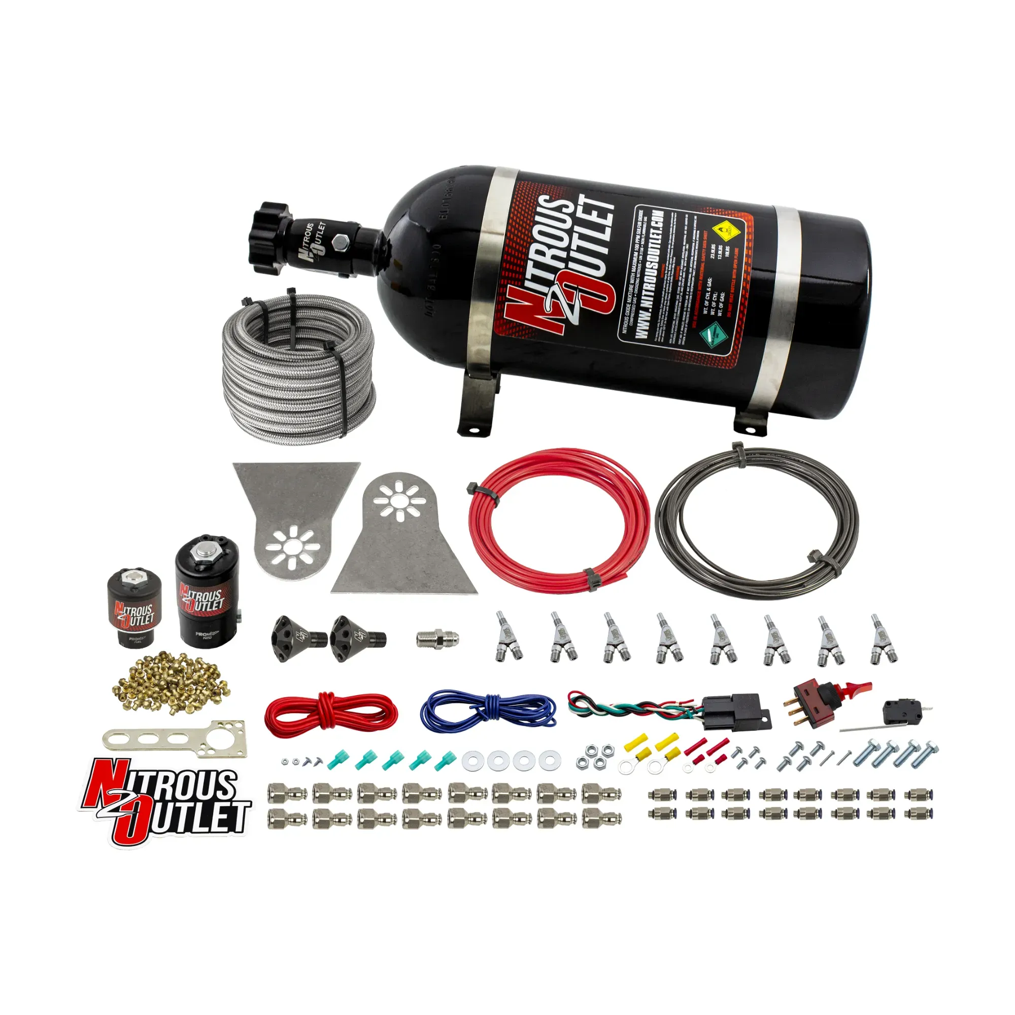 Nitrous Outlet 8 Cylinder Direct Port System - .112 Nitrous Solenoids/.177 Fuel Solenoids/Nylon Hose/Showerhead Distributi...