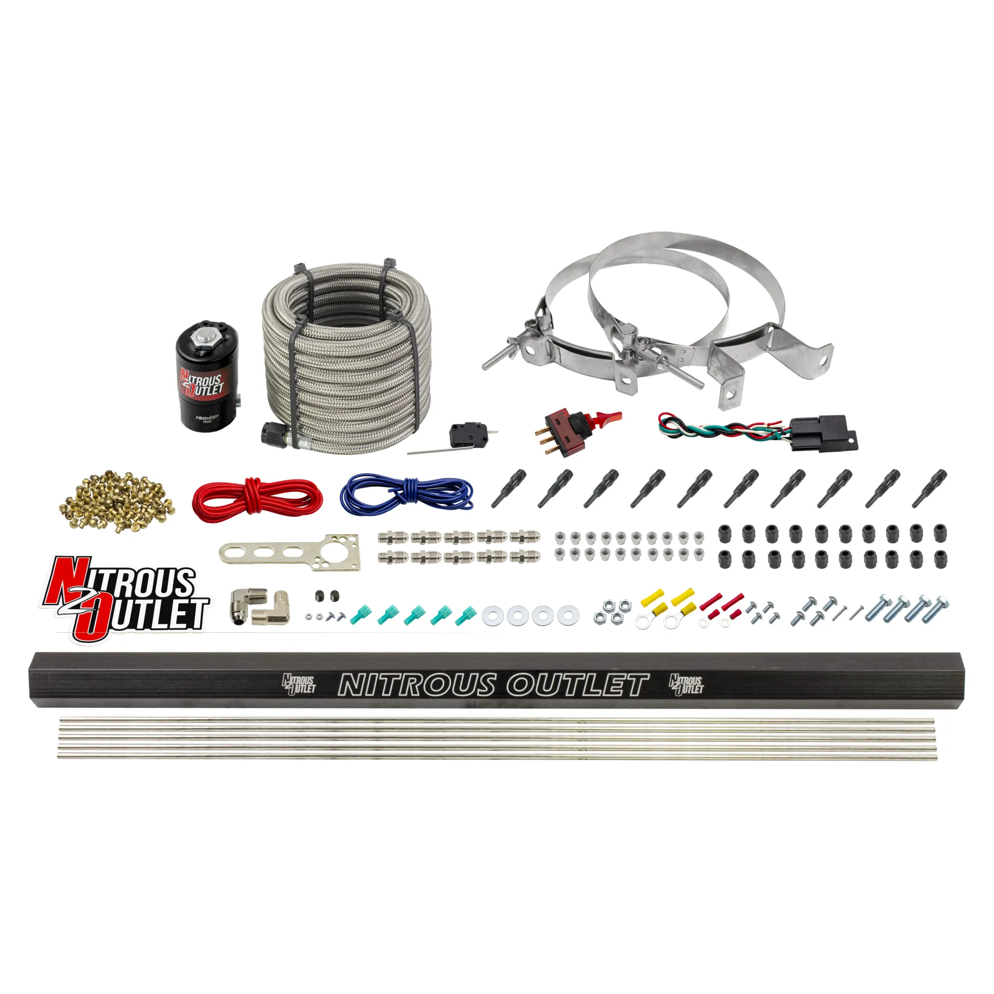 Nitrous Outlet Dry 10 Cylinder Direct Port System - .122 Nitrous Solenoid/Injection Rail/90 Degree Discharge Nozzles (125-...