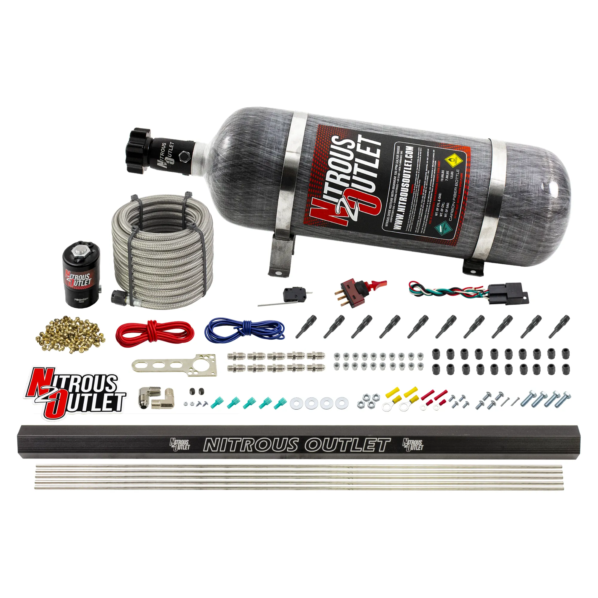 Nitrous Outlet Dry 10 Cylinder Direct Port System - .122 Nitrous Solenoid/Injection Rail/90 Degree Discharge Nozzles (125-...