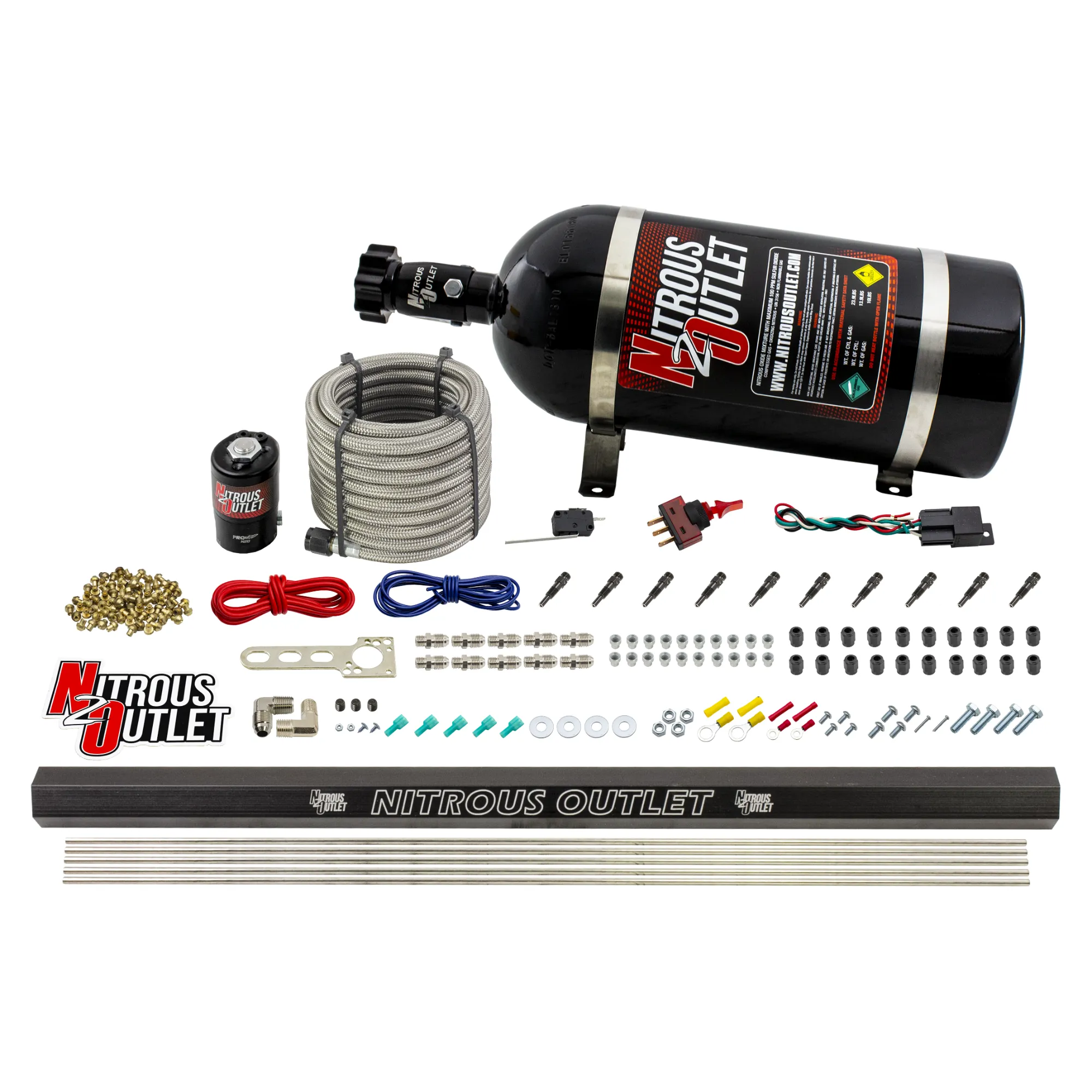 Nitrous Outlet Dry 10 Cylinder Direct Port System - .122 Nitrous Solenoid/Injection Rail/SBT  Discharge Nozzles (125-375HP...