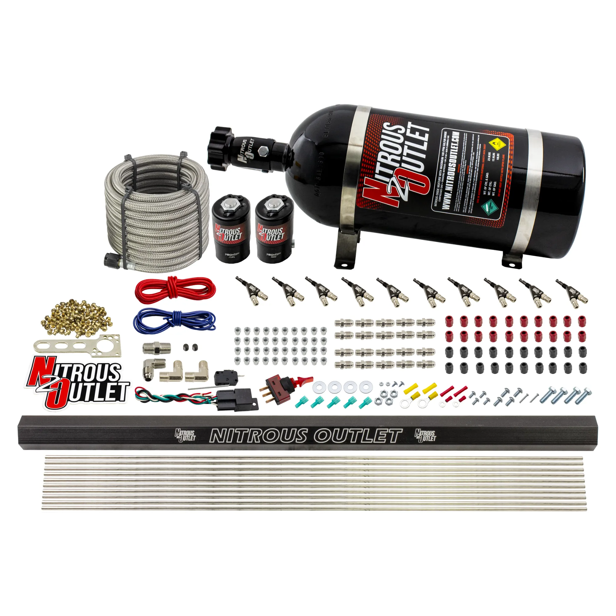 Nitrous Outlet 10 Cylinder Direct Port System - .122 Nitrous Solenoid/.310 Fuel Solenoid/Dual Passage Injection Rail/90 De...