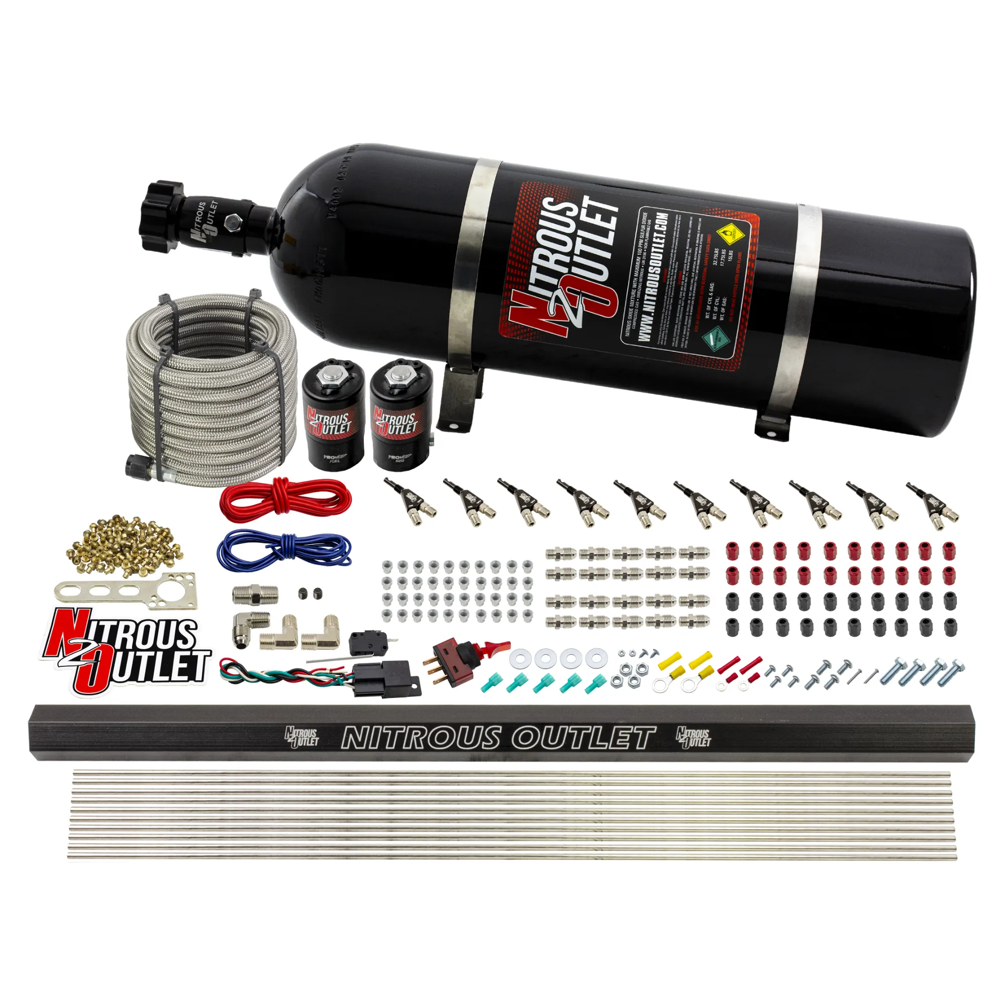 Nitrous Outlet 10 Cylinder Direct Port System - .122 Nitrous Solenoid/.310 Fuel Solenoid/Dual Passage Injection Rail/90 De...