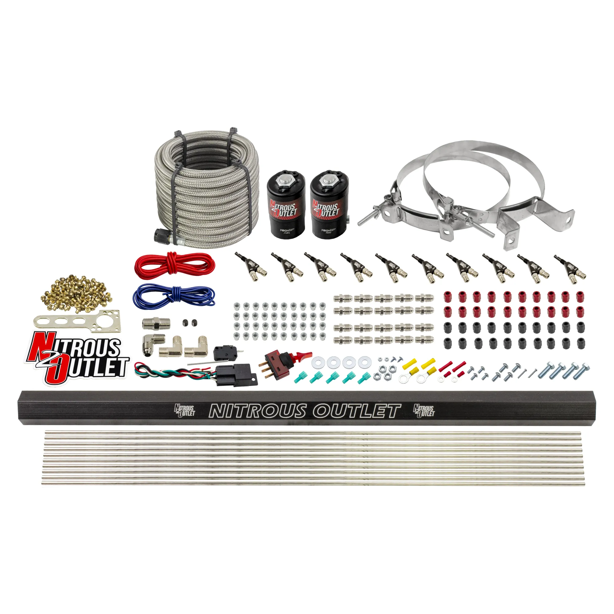 Nitrous Outlet 10 Cylinder Direct Port System - .122 Nitrous Solenoid/.310 Fuel Solenoid/Dual Passage Injection Rail/90 De...