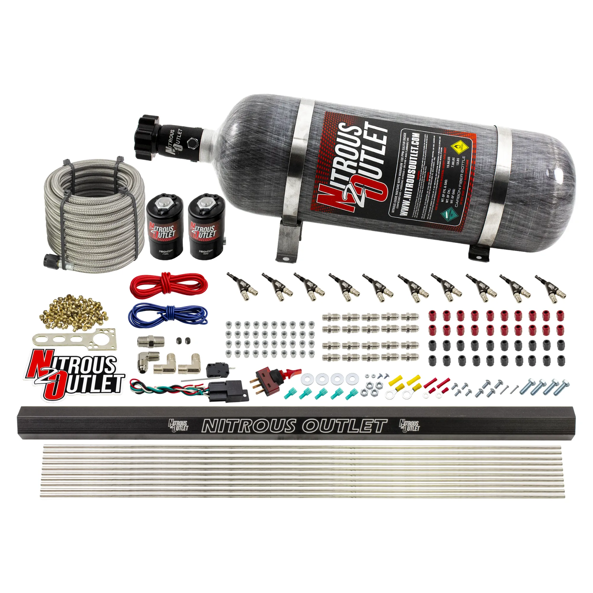 Nitrous Outlet 10 Cylinder Direct Port System - .122 Nitrous Solenoid/.310 Fuel Solenoid/Dual Passage Injection Rail/90 De...
