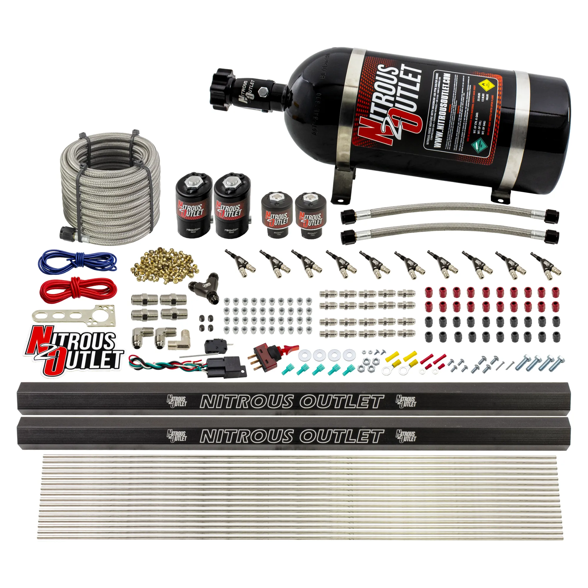 Nitrous Outlet 10 Cylinder Direct Port System - Two .122 Nitrous Solenoid/Two .310 Fuel Solenoid/Two Dual Passage Injectio...