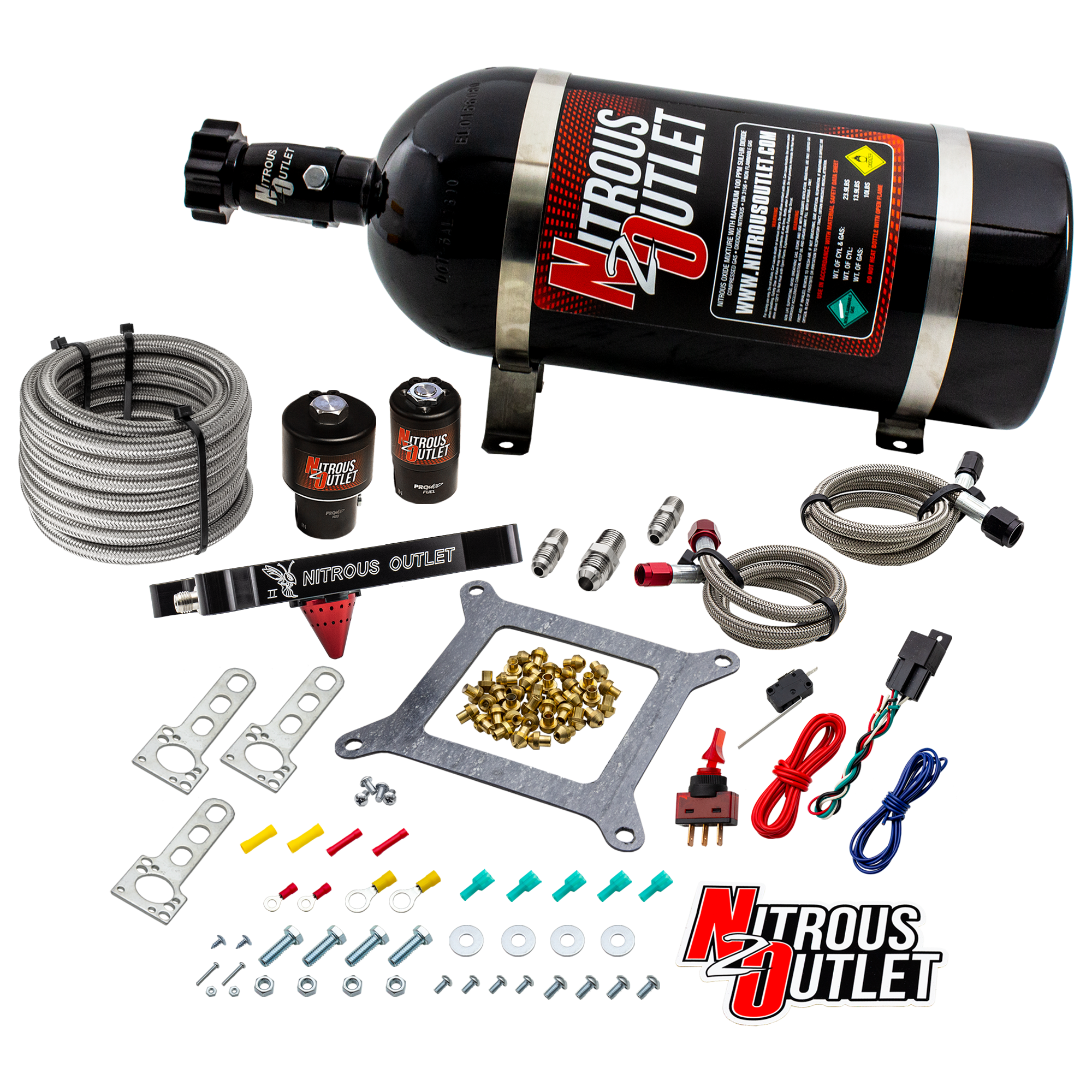 Nitrous Outlet 4150 Stinger 2 Race System - Braided Hoses/.178 Trashcan Nitrous Solenoid/.310 Fuel Solenoid/Universal Sole...