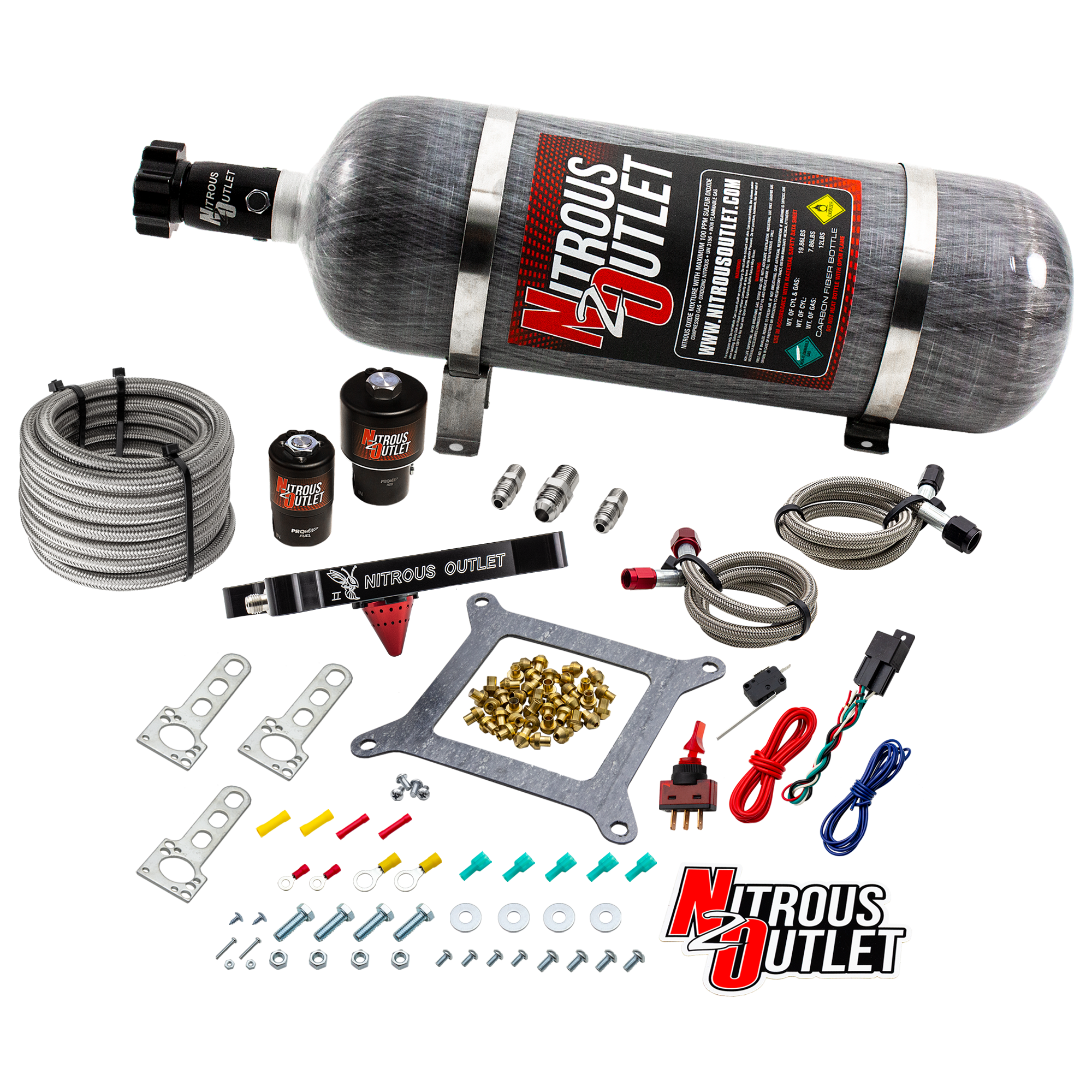 Nitrous Outlet 4150 Stinger 2 Race System - Braided Hoses/.178 Trashcan Nitrous Solenoid/.310 Fuel Solenoid/Universal Sole...