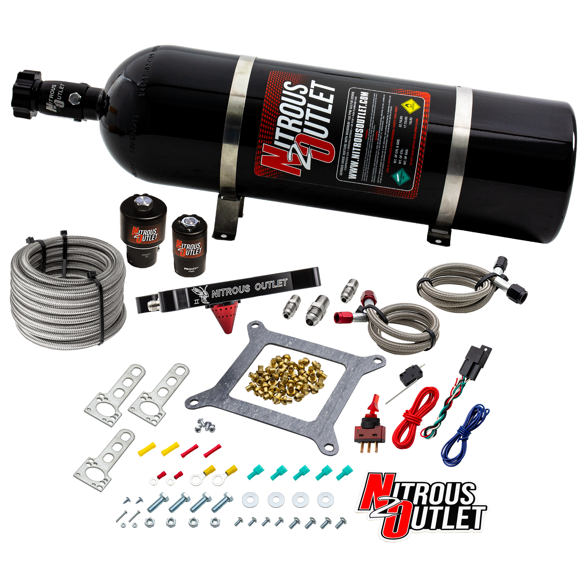 Nitrous Outlet 4150 Stinger 2 Race System - Braided Hoses/.178 Trashcan Nitrous Solenoid/.310 Fuel Solenoid/Universal Sole...