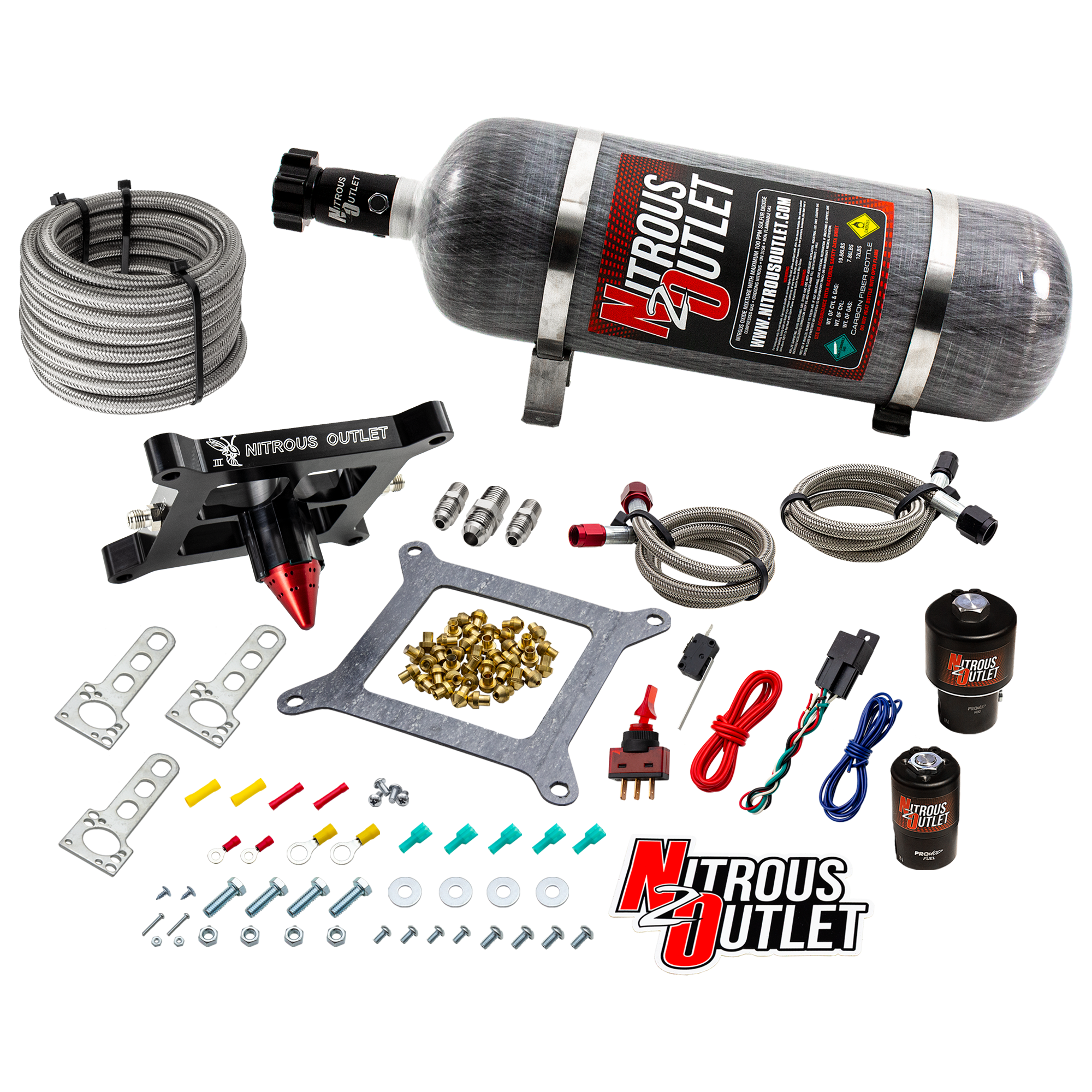 Nitrous Outlet 4150 Stinger 3 Race System - Braided Hoses/.178 Trashcan Nitrous Solenoid/.310 Fuel Solenoid/Universal Sole...