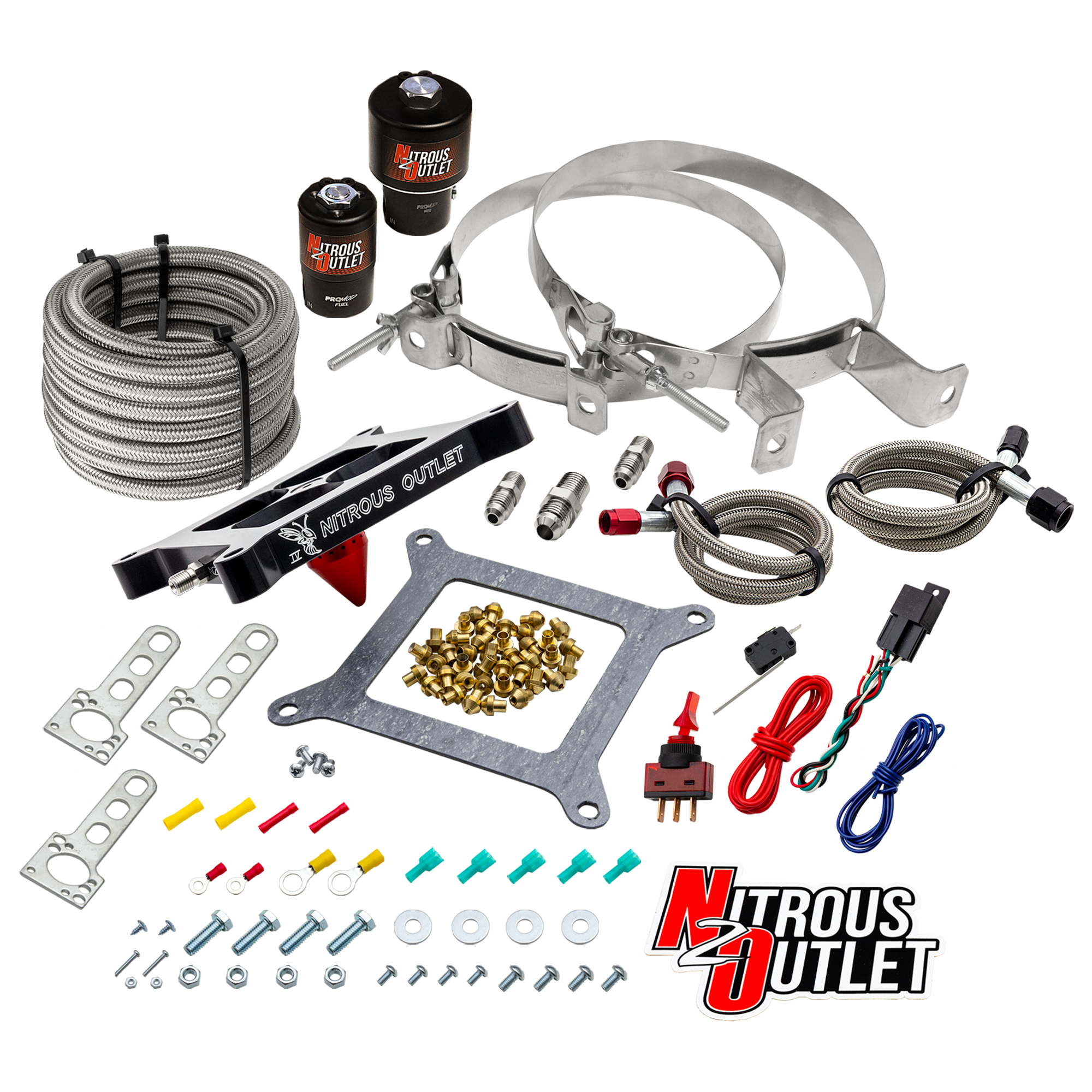Nitrous Outlet 4150 Stinger 4 Race System - Braided Hoses/.178 Trashcan Nitrous Solenoid/.310 Fuel Solenoid/Universal Sole...