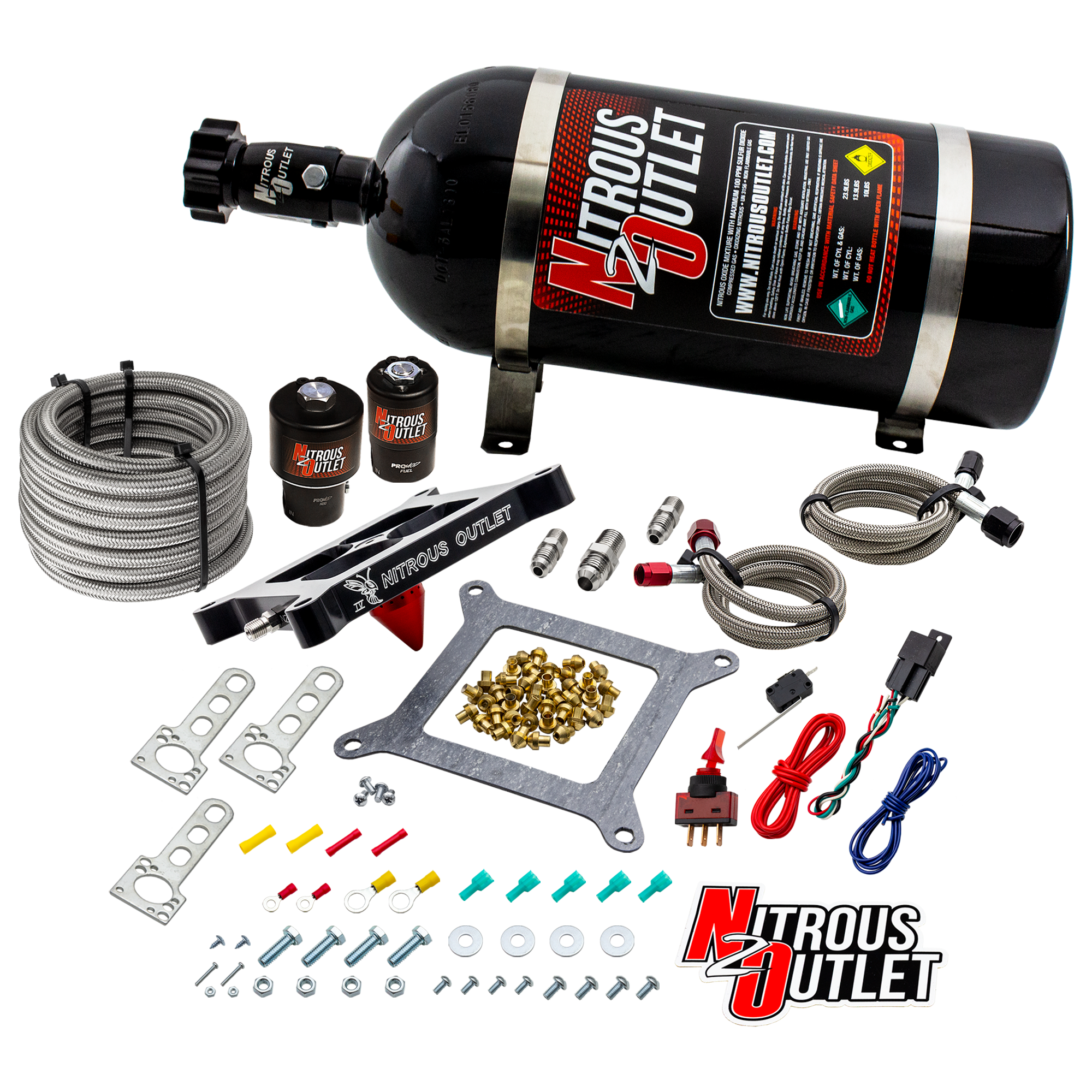 Nitrous Outlet 4150 Stinger 4 Race System - Braided Hoses/.178 Trashcan Nitrous Solenoid/.310 Fuel Solenoid/Universal Sole...