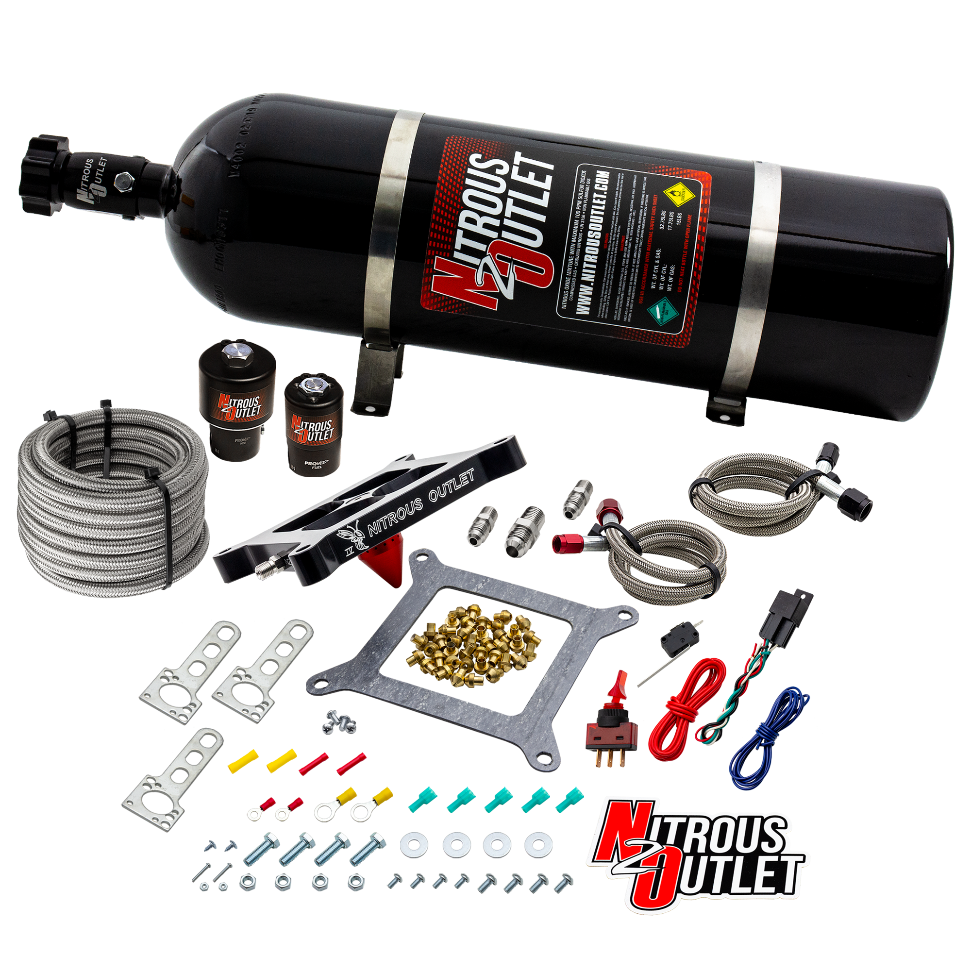 Nitrous Outlet 4150 Stinger 4 Race System - Braided Hoses/.178 Trashcan Nitrous Solenoid/.310 Fuel Solenoid/Universal Sole...