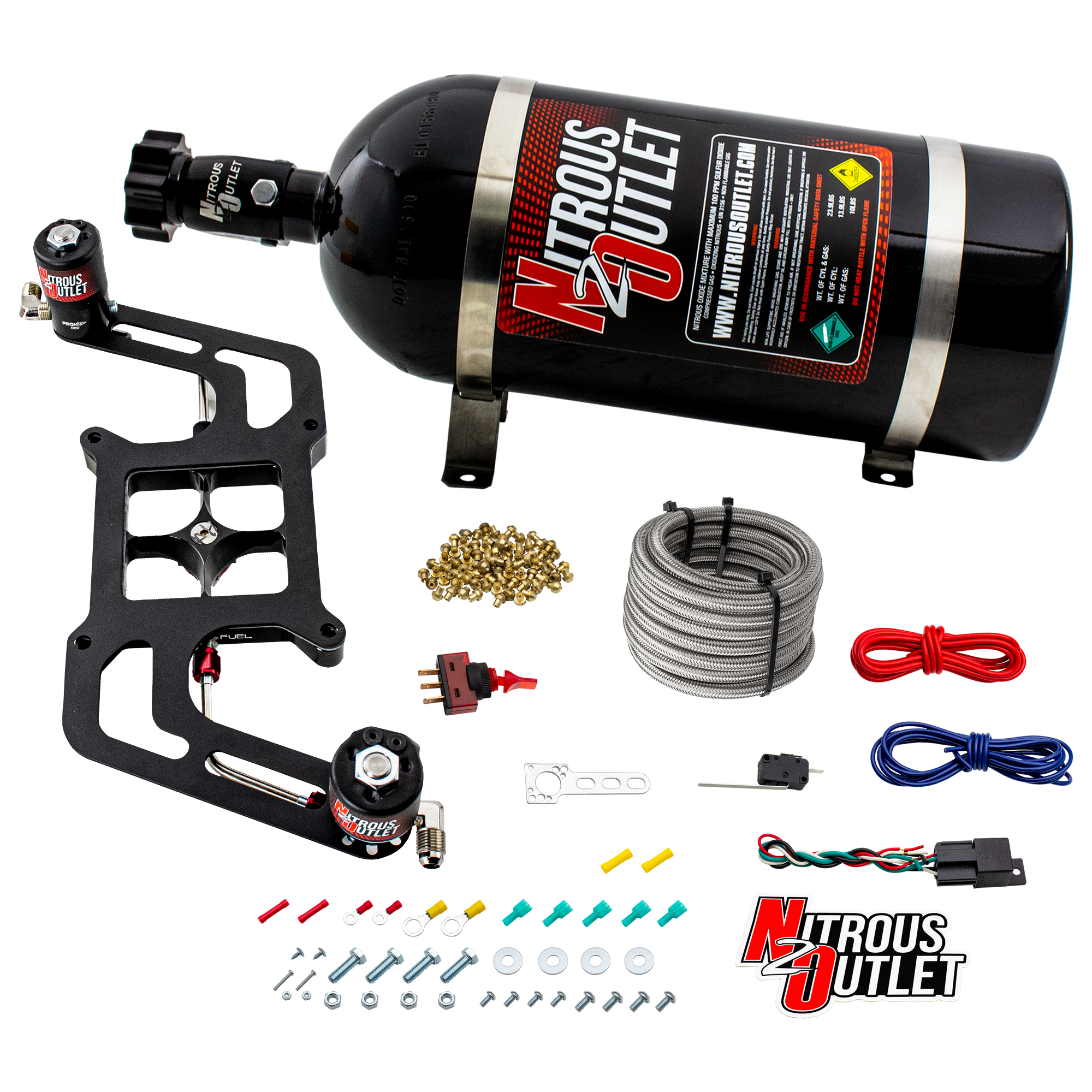 Nitrous Outlet 4150 Stinger 2 System - Hard-line/.122 Nitrous Solenoid/.177 Fuel Solenoid/Boomerang Solenoid Bracket - (Ga...