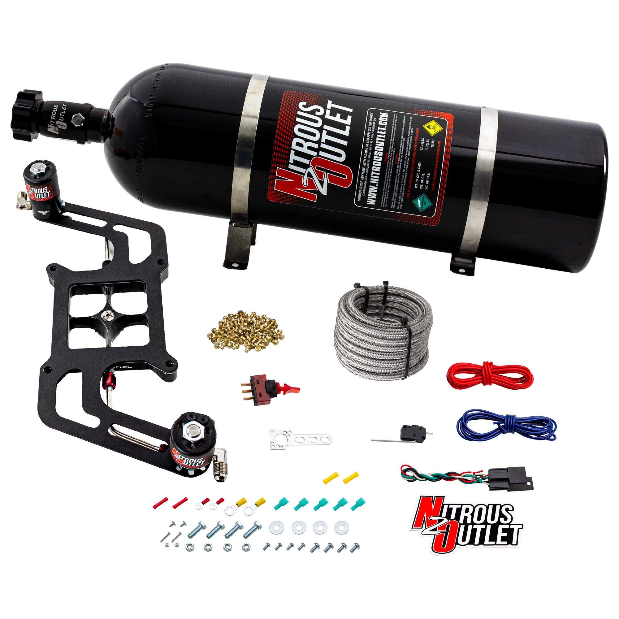 Nitrous Outlet 4150 Stinger 2 System - Hard-line/.122 Nitrous Solenoid/.177 Fuel Solenoid/Boomerang Solenoid Bracket - (Ga...