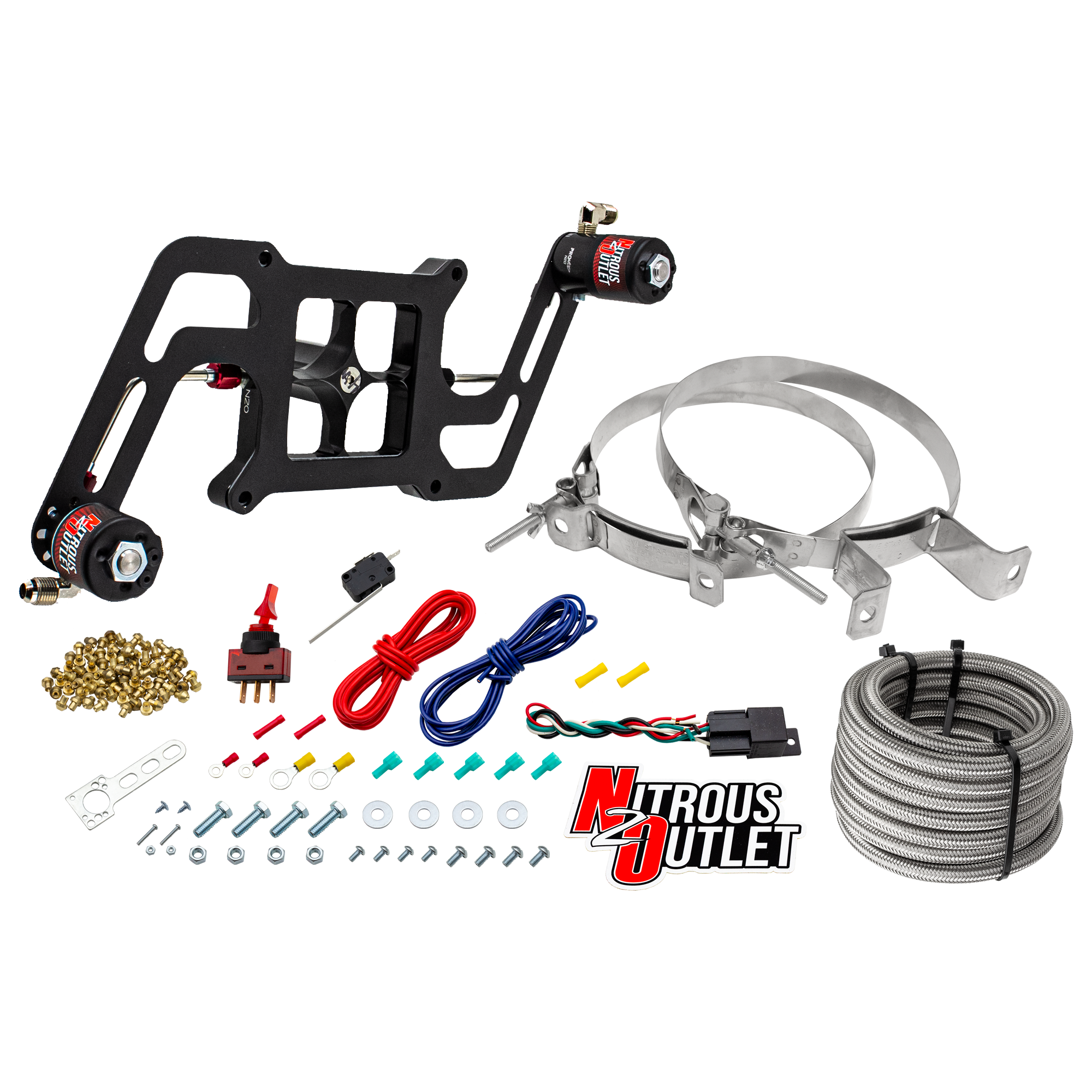 Nitrous Outlet 4150 Stinger 3 System - Hard-line/.122 Nitrous Solenoid/.177 Fuel Solenoid/Boomerang Solenoid Bracket - (Ga...