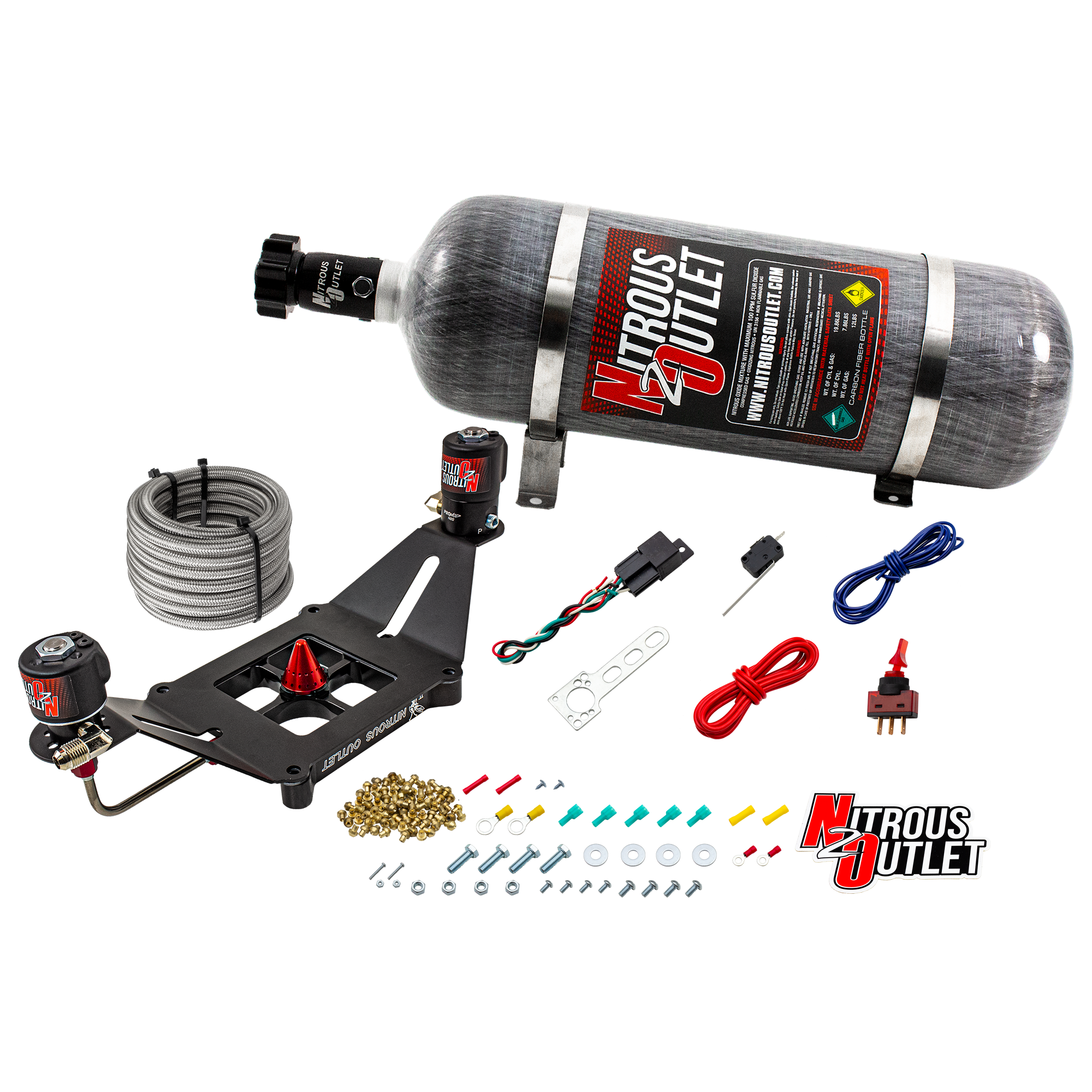 Nitrous Outlet 4150 Stinger 2 System - Hard-line/.122 Nitrous Solenoid/.177 Fuel Solenoid/Deep Break Solenoid Bracket/Sole...