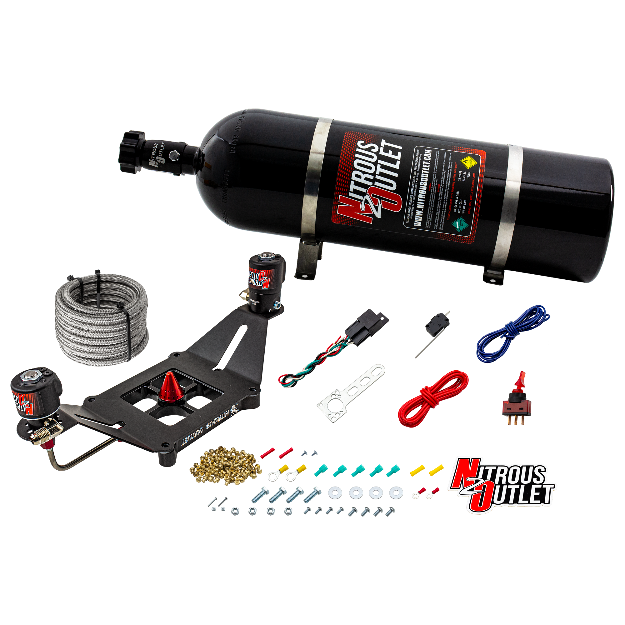 Nitrous Outlet 4150 Stinger 2 System - Hard-line/.122 Nitrous Solenoid/.177 Fuel Solenoid/Deep Break Solenoid Bracket/Sole...