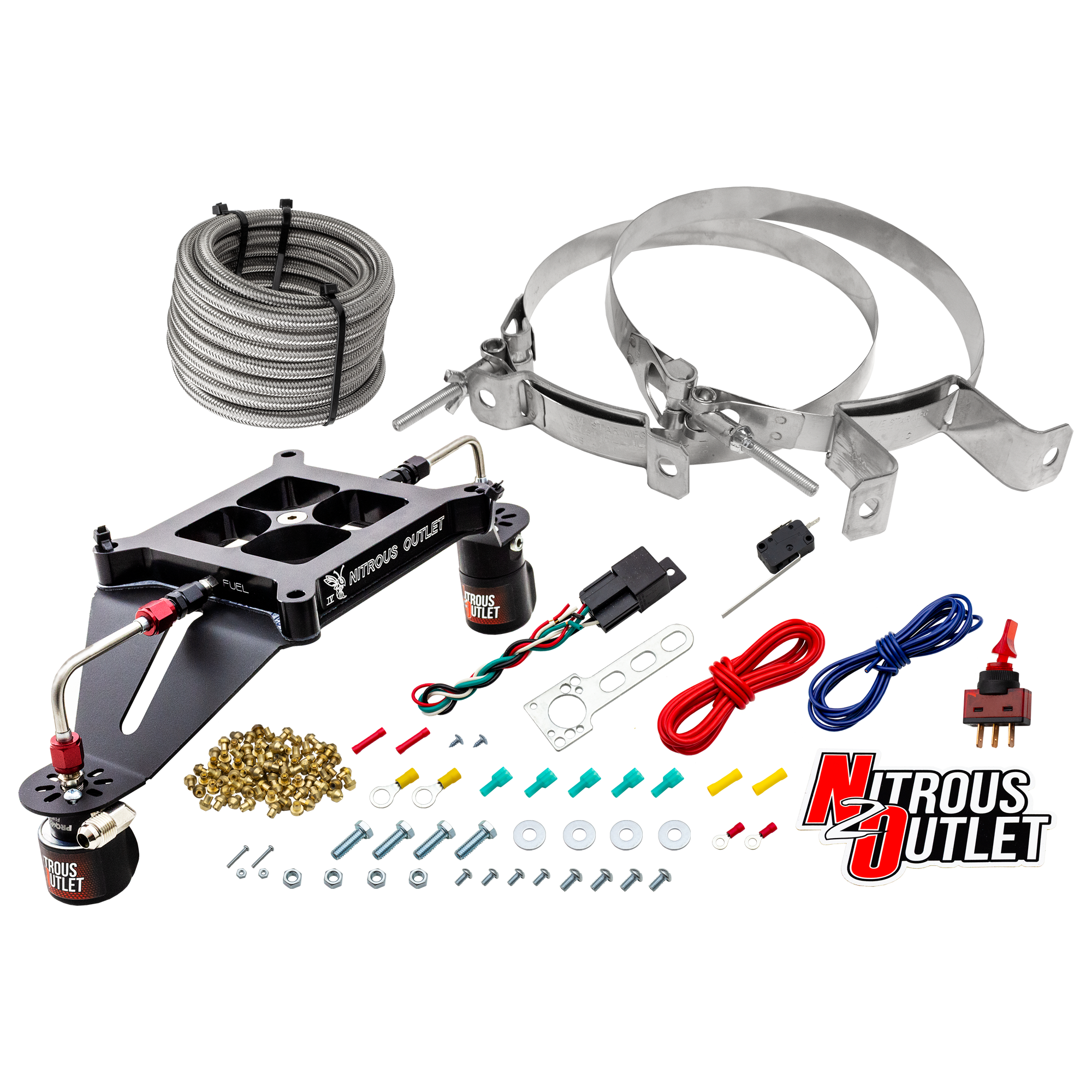 Nitrous Outlet 4150 Stinger 4 System - Hard-line/.122 Nitrous Solenoid/.177 Fuel Solenoid/Deep Break Solenoid Bracket/Sole...