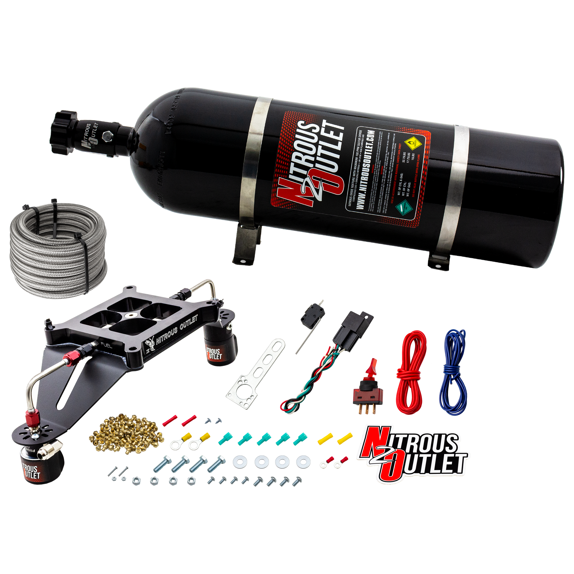 Nitrous Outlet 4150 Stinger 4 System - Hard-line/.122 Nitrous Solenoid/.177 Fuel Solenoid/Deep Break Solenoid Bracket/Sole...
