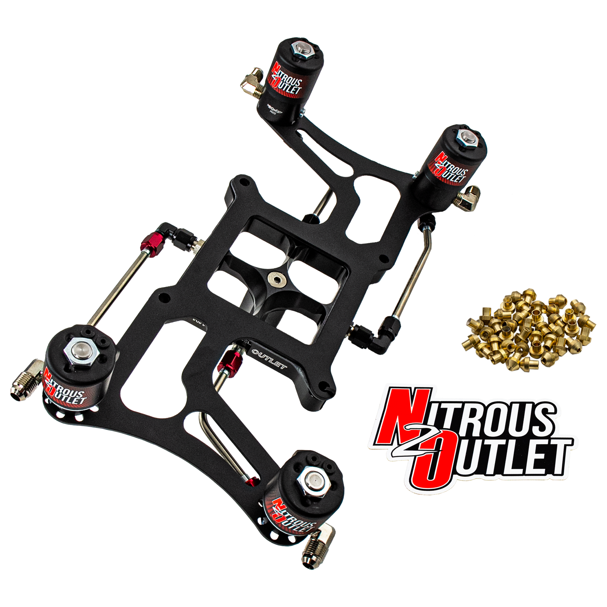 Nitrous Outlet 4150 Hornet 3 Dual Stage Solenoid Forward Conversion Kit - Hard-line/Two .122 Nitrous Solenoids/Two .177 Fu...