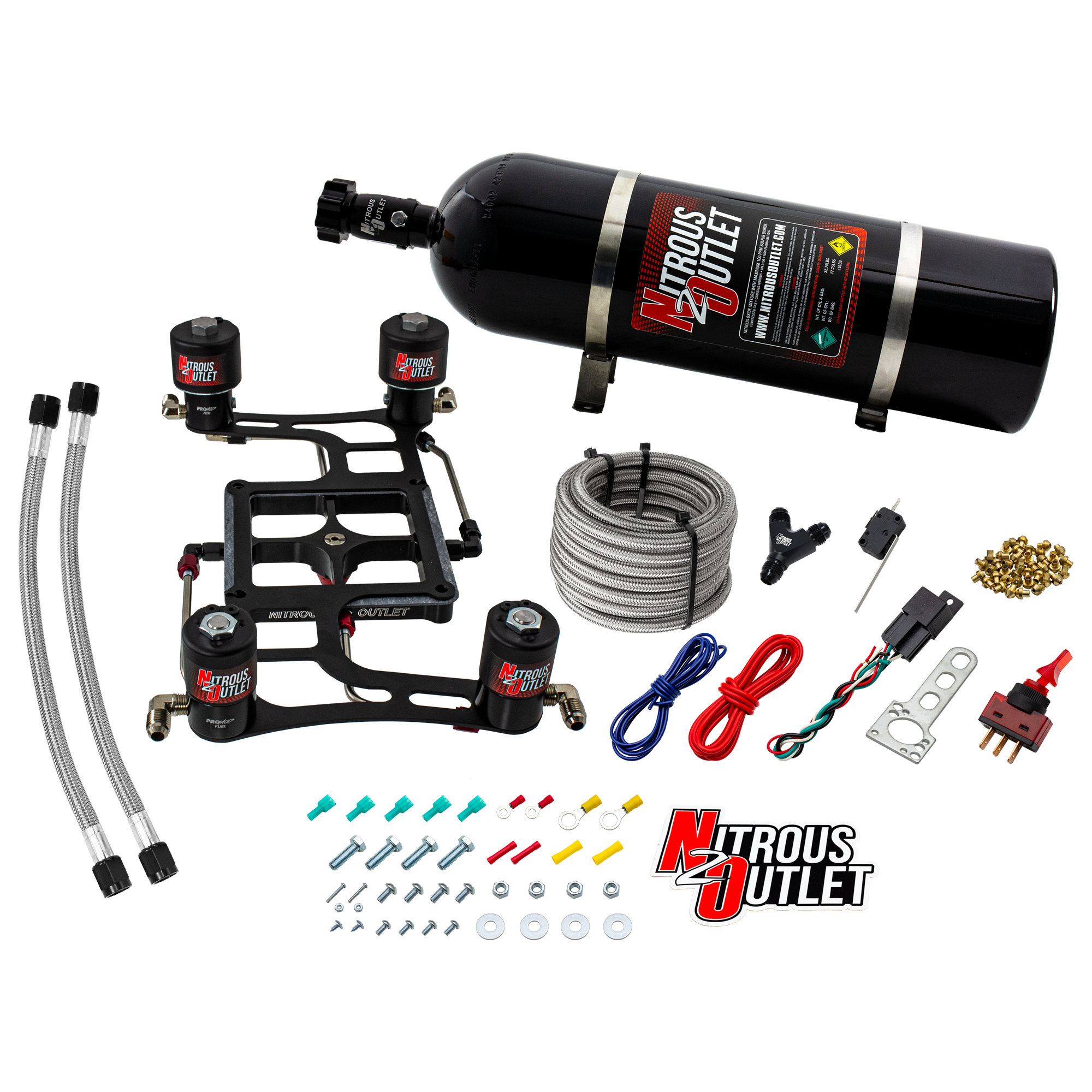 Nitrous Outlet 4500 Hornet 2 Race Dual Stage System - Hard-line/Two .178 Trashcan Nitrous Solenoids/Two .310 Fuel Solenoid...